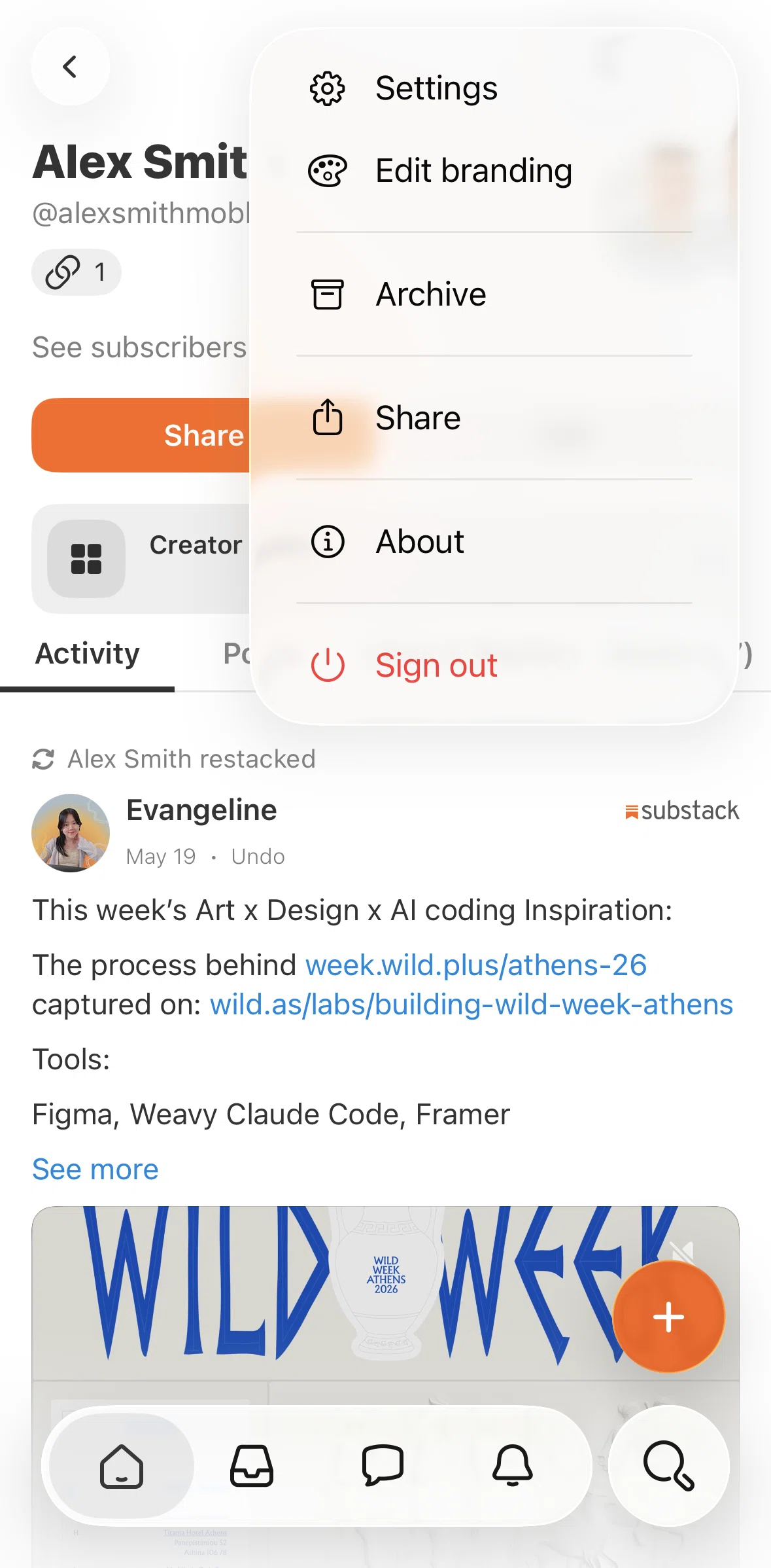 Substack Screen screen in the About flow
