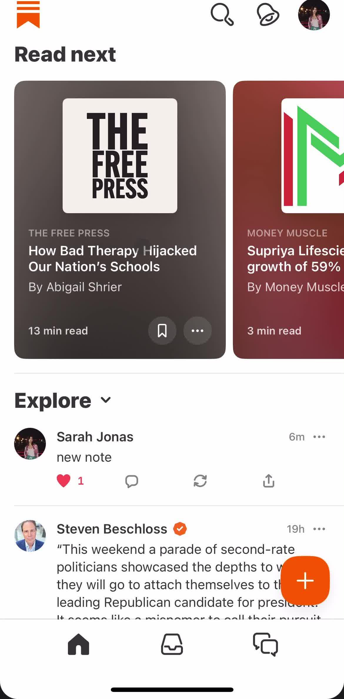 Substack Home screen in the Archiving flow