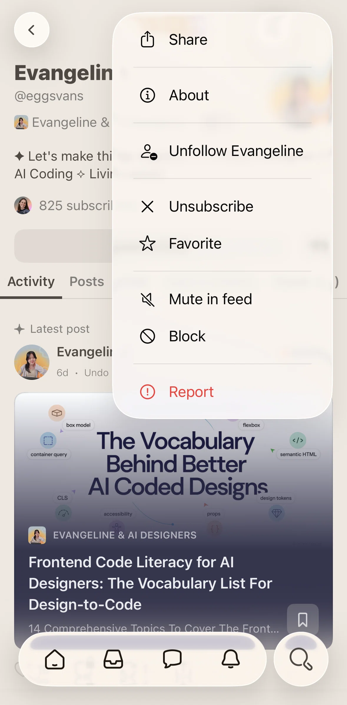 Substack Screen screen in the Blocking an author flow