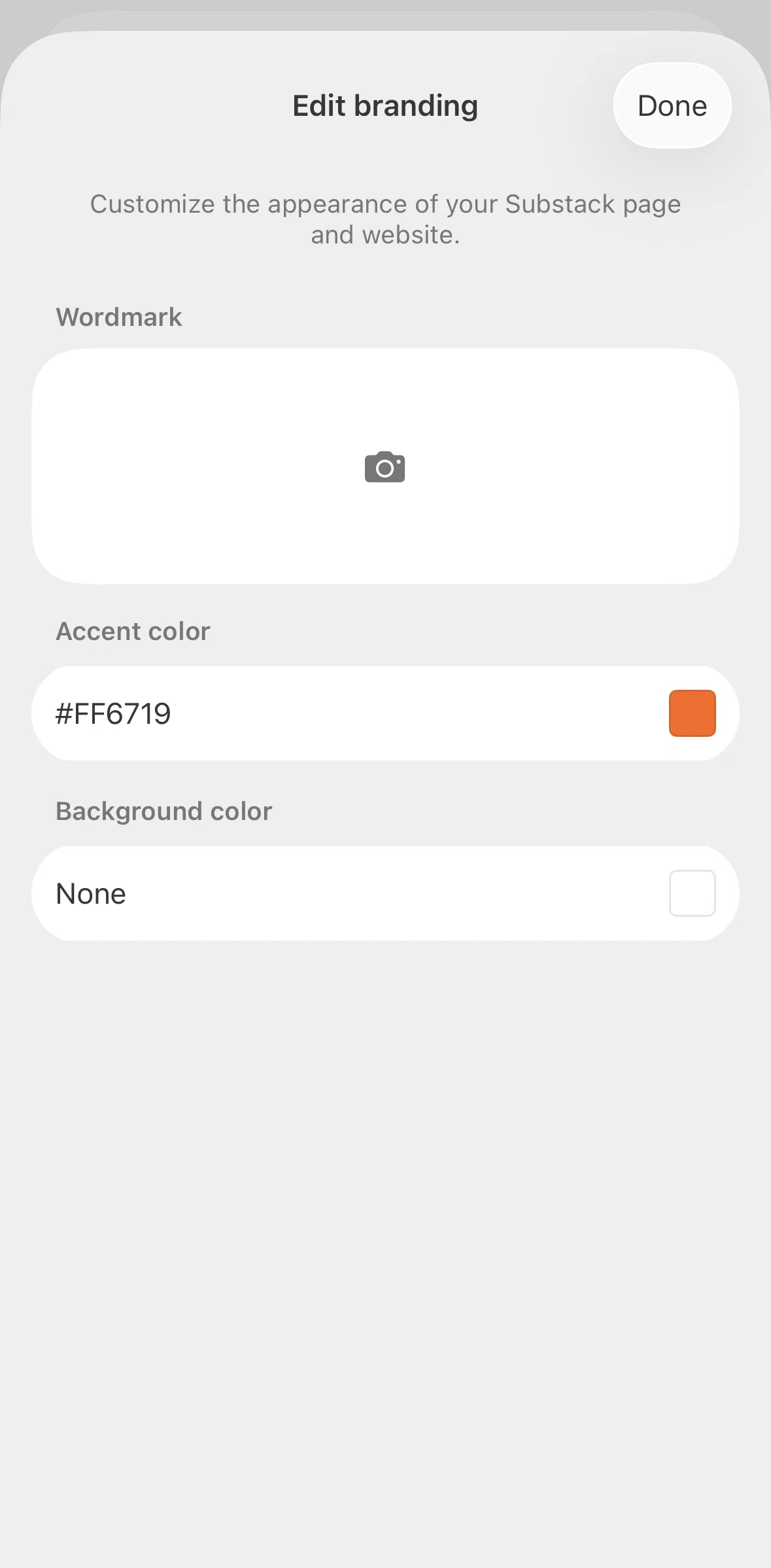 Substack Screen screen in the Changing accent color flow