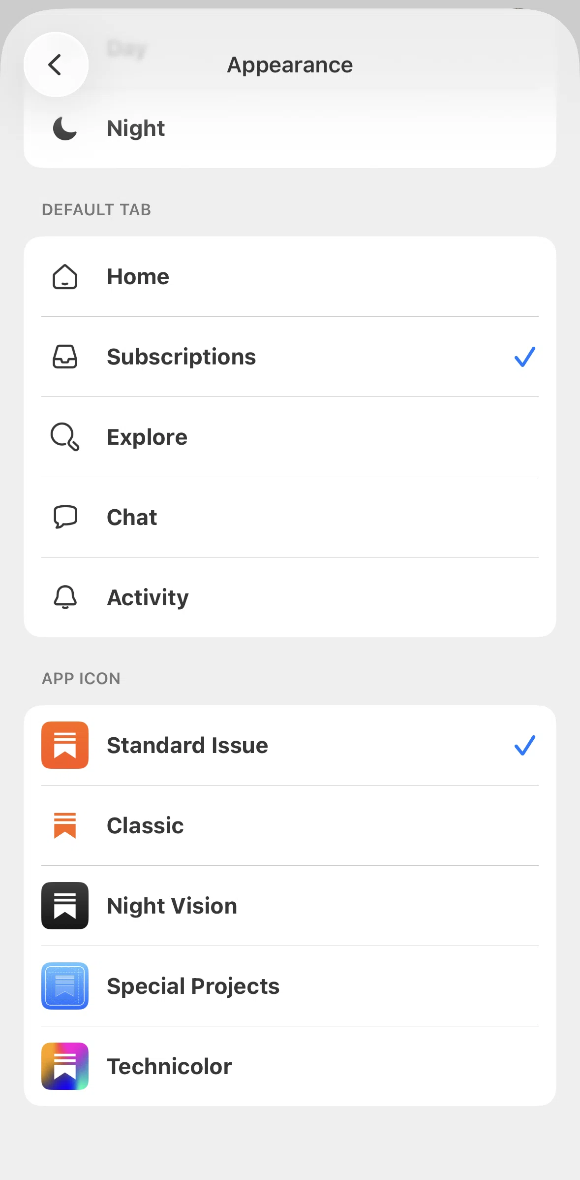 Substack Screen screen in the Changing app icon flow
