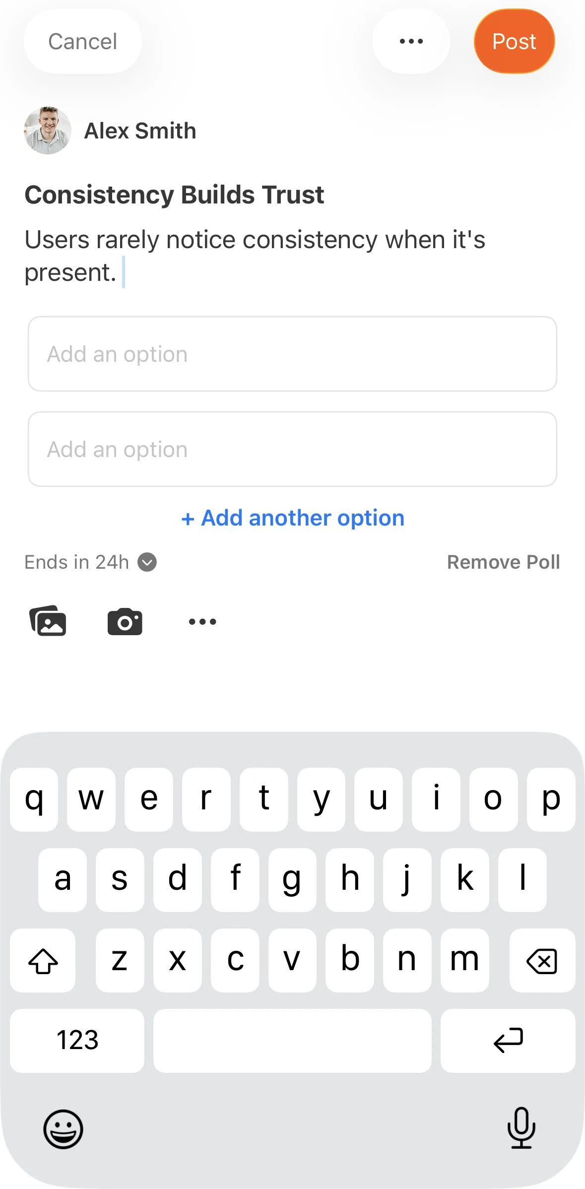 Substack Screen screen in the Changing poll duration flow