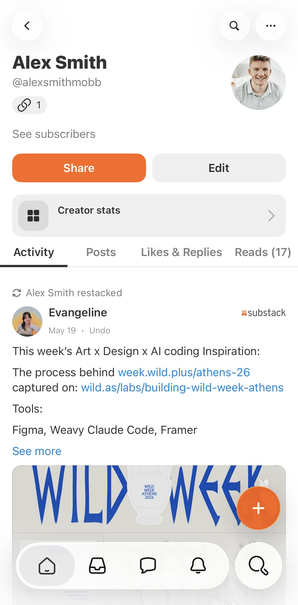 Substack Screen screen in the Creator stats flow