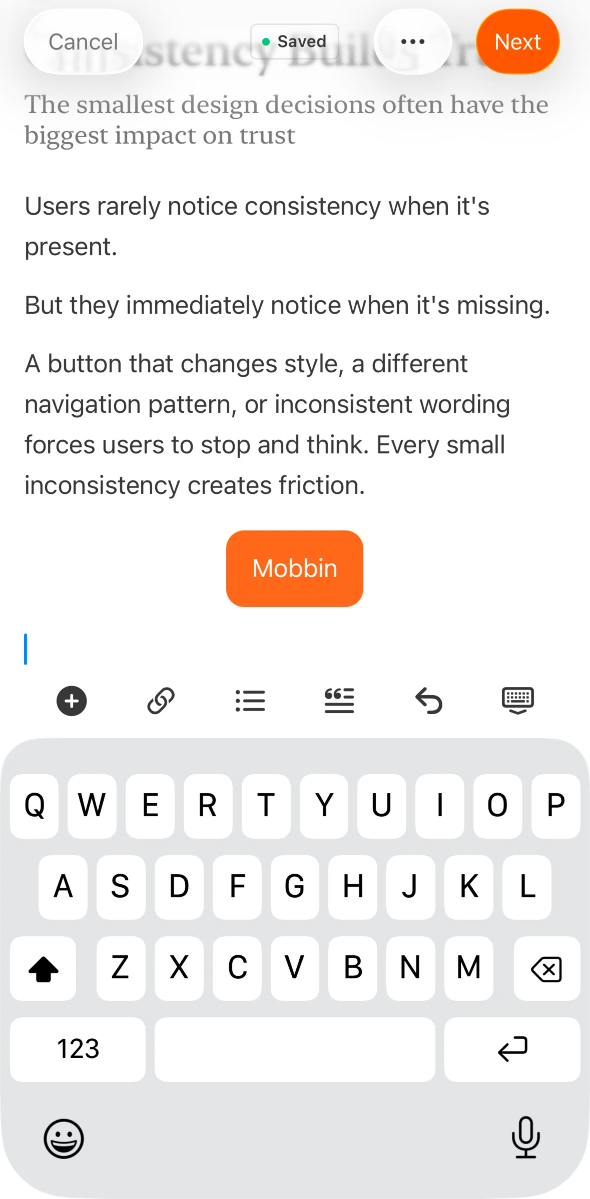 Substack Screen screen in the Deleting a button flow