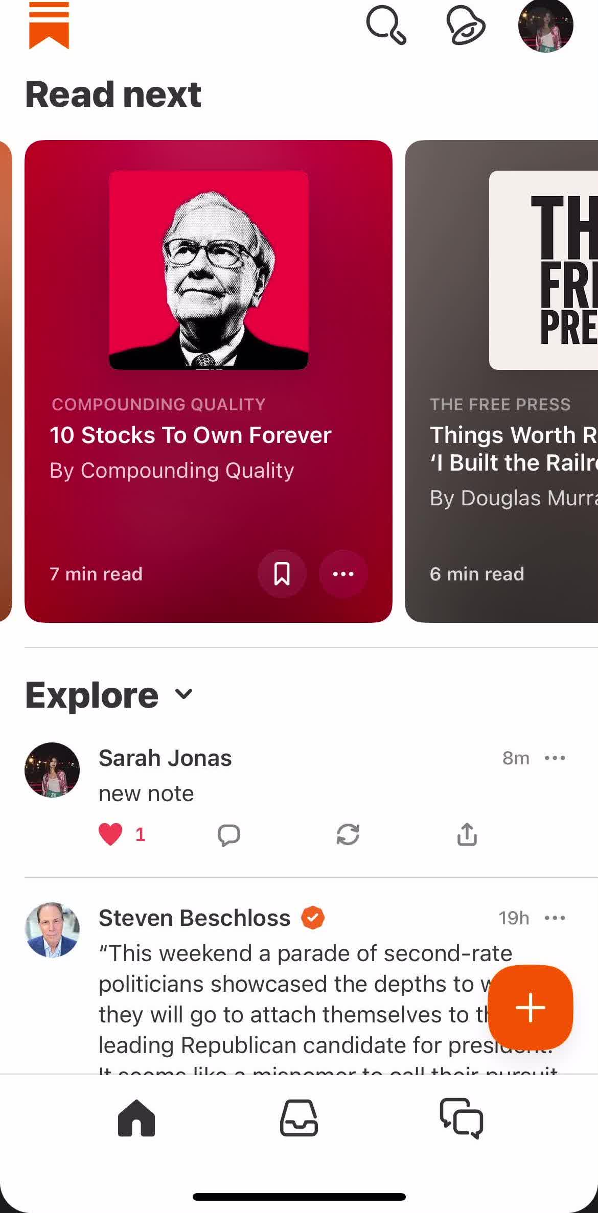 Substack Home screen in the Deleting Your Account flow
