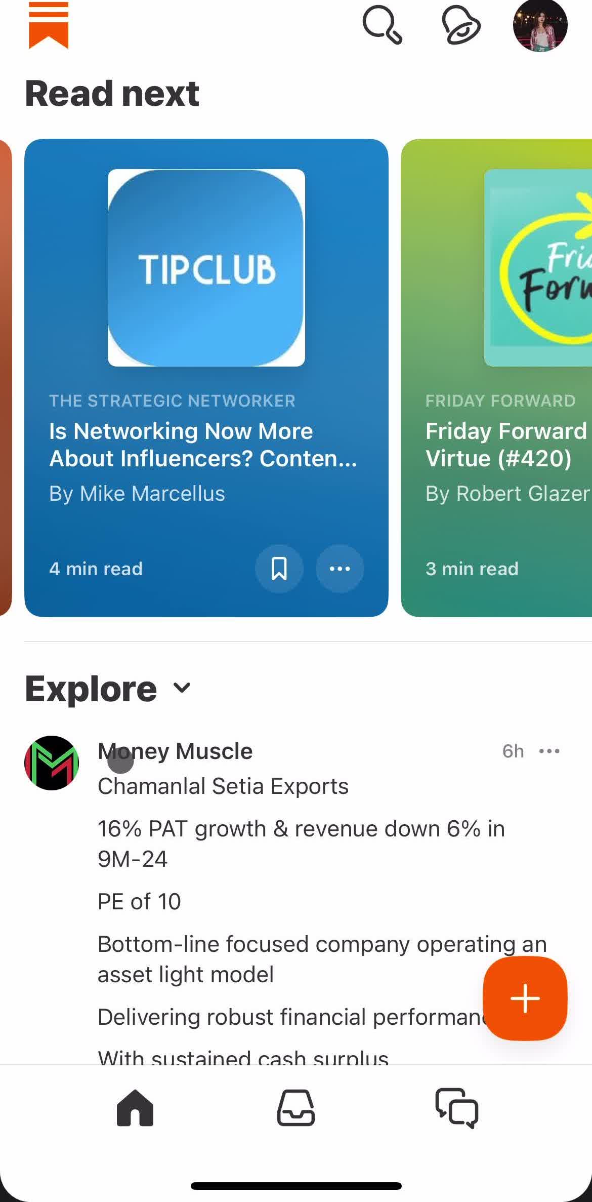 Substack Home screen in the Discovering Content flow