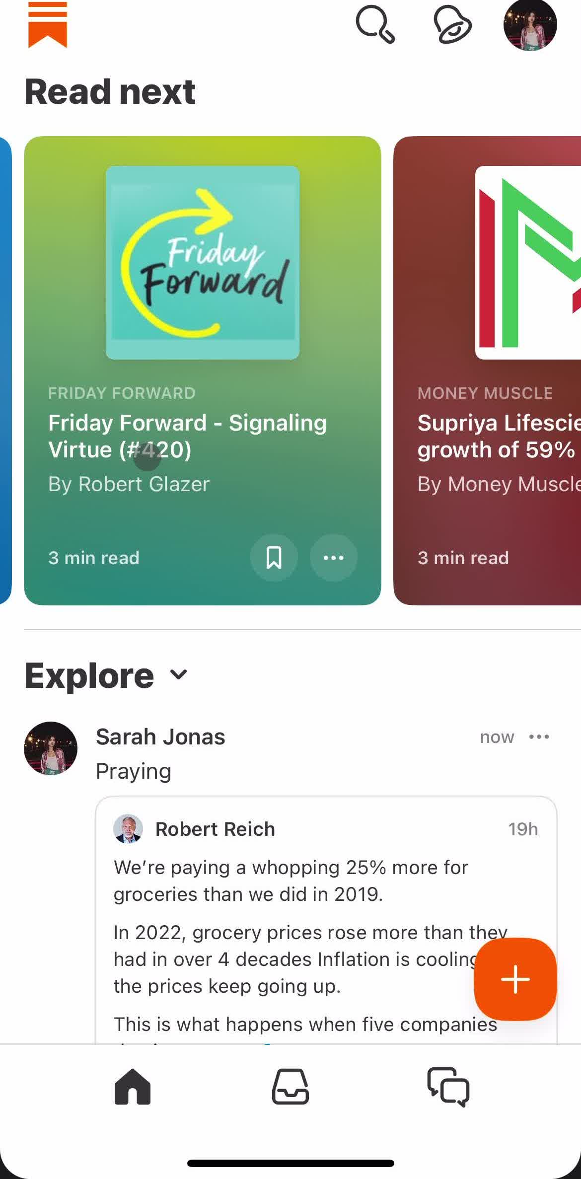 Substack Home screen in the General Browsing flow