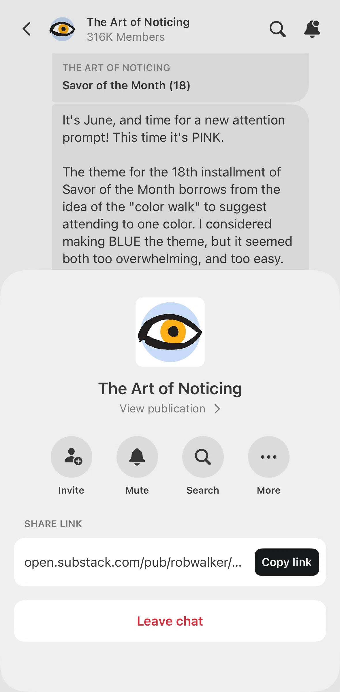 Substack Screen screen in the Leaving a chat flow