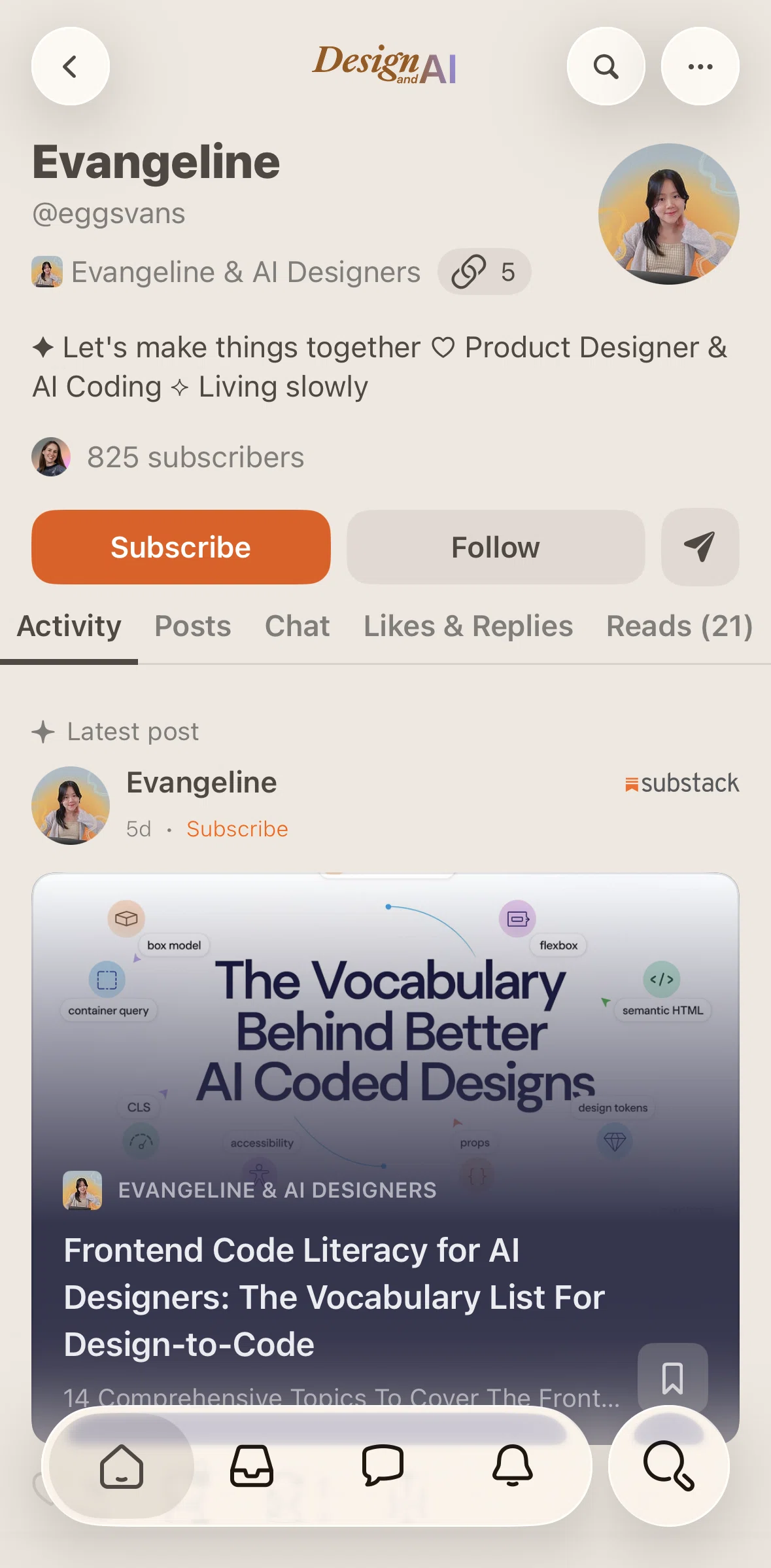 Substack Screen screen in the Links flow
