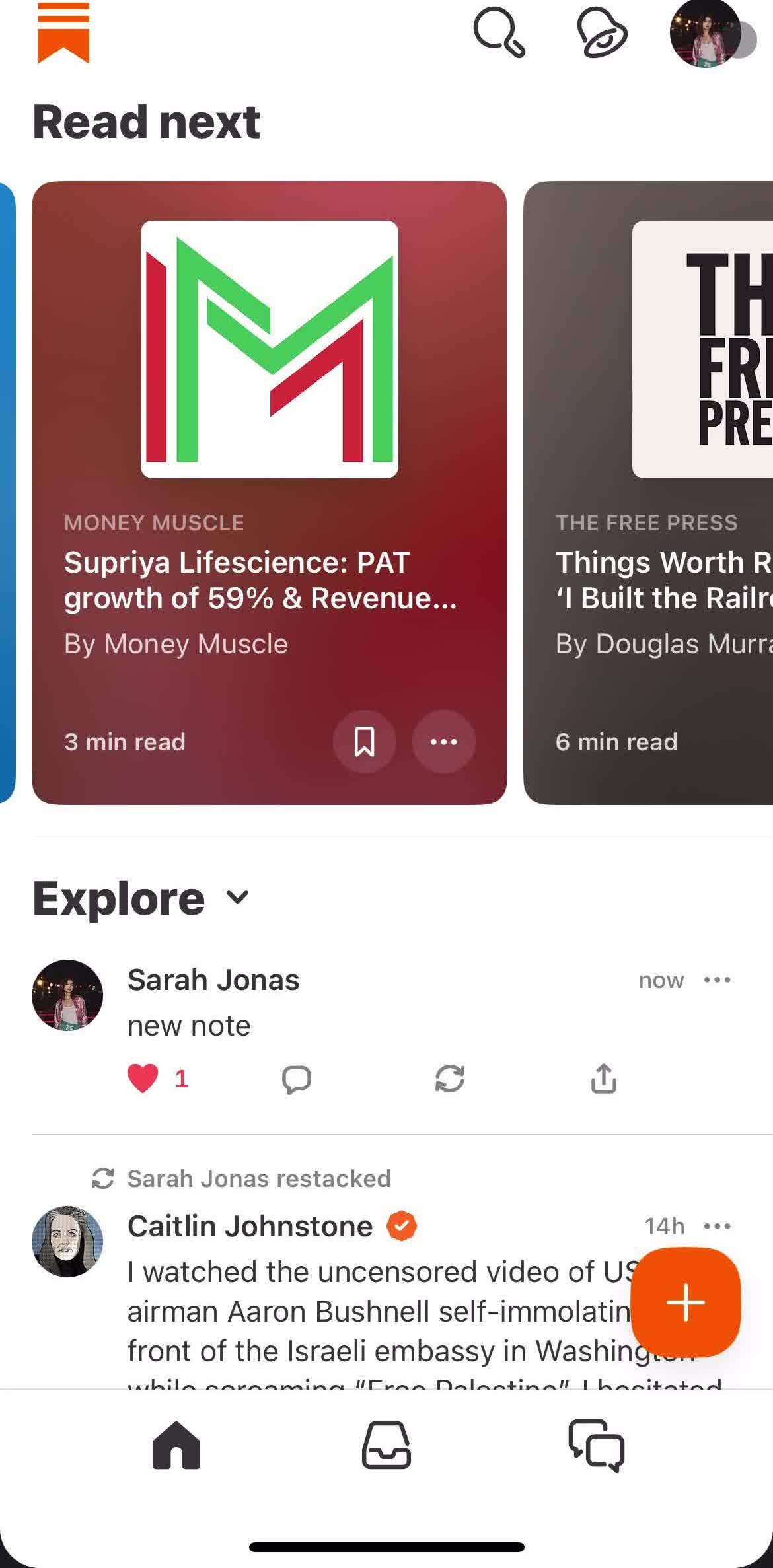 Substack Home screen in the Logging Out flow