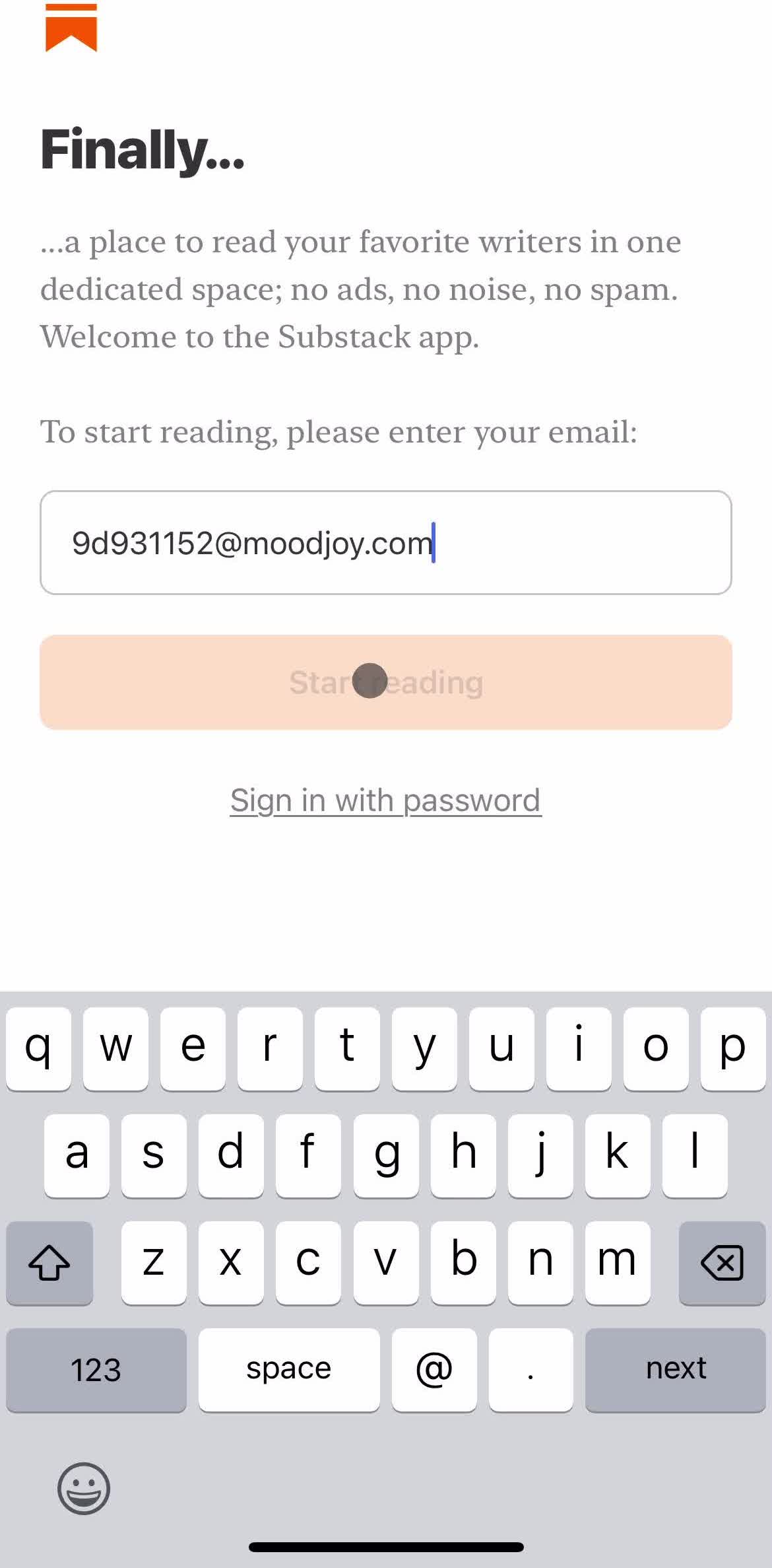 Substack Continue screen in the Onboarding flow