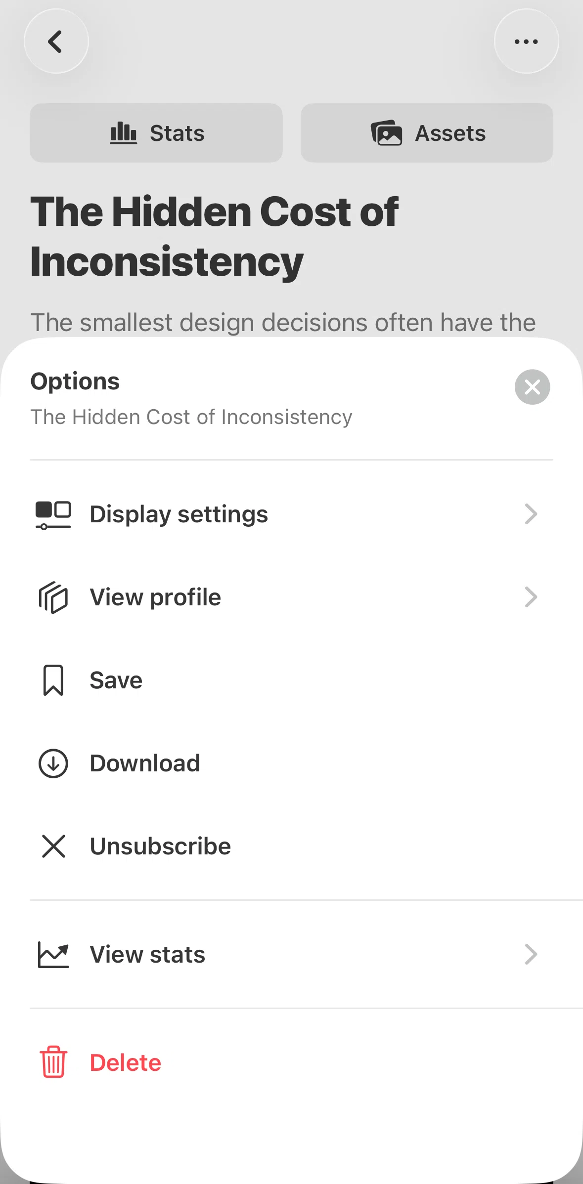 Substack Screen screen in the Saving an article flow