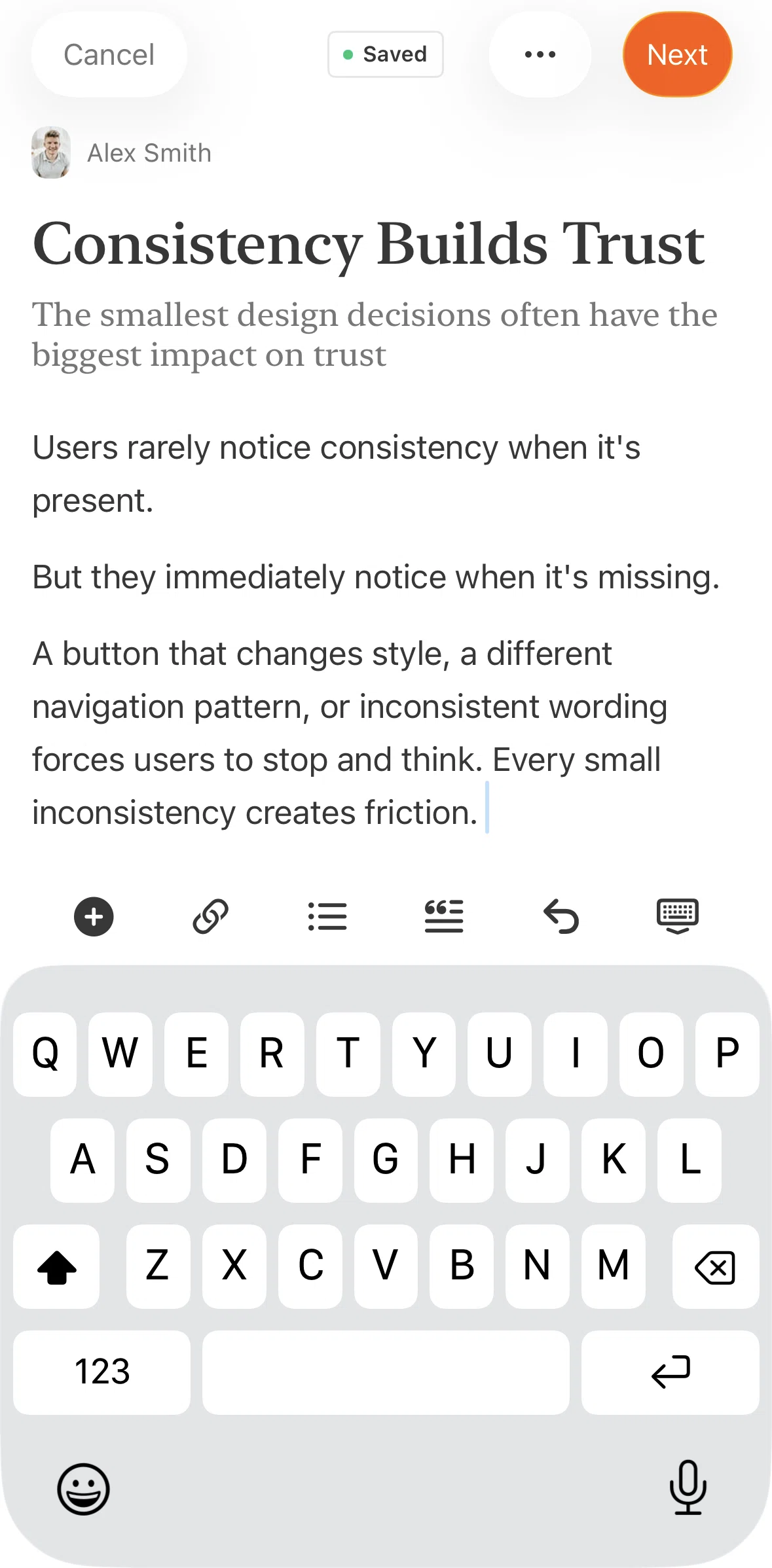 Substack Screen screen in the Turning a text into a heading flow