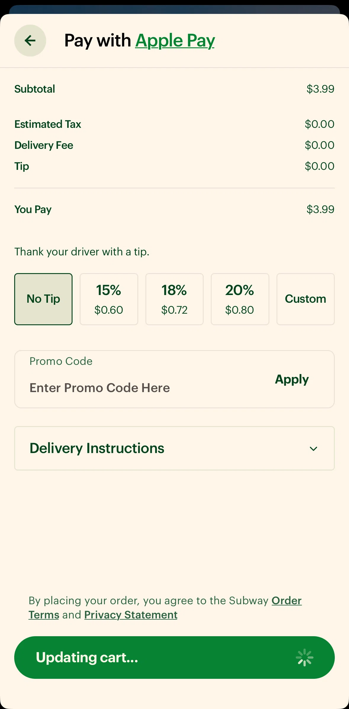 Subway Screen screen in the Adding a card flow