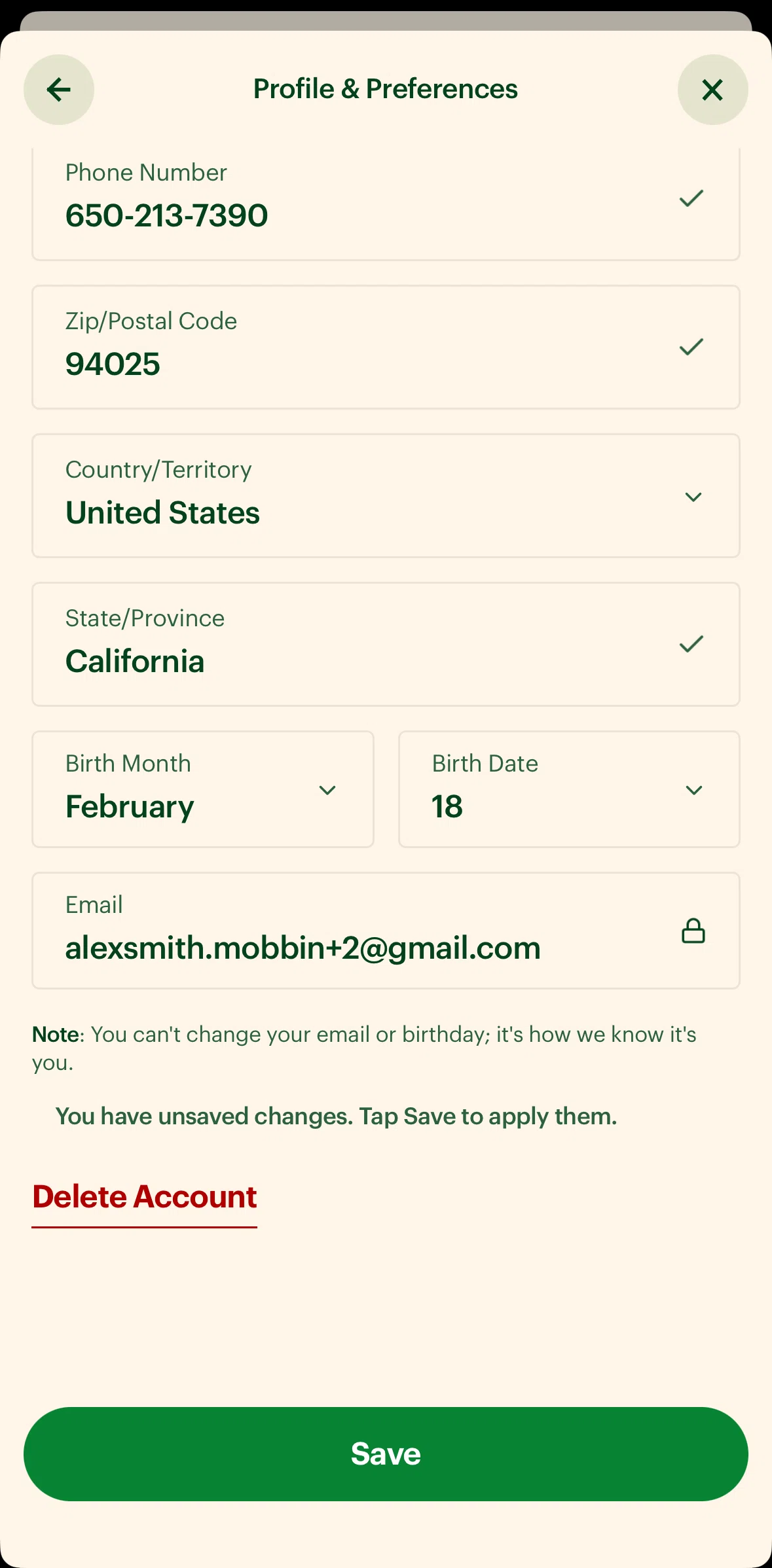 Subway Screen screen in the Delete an account flow