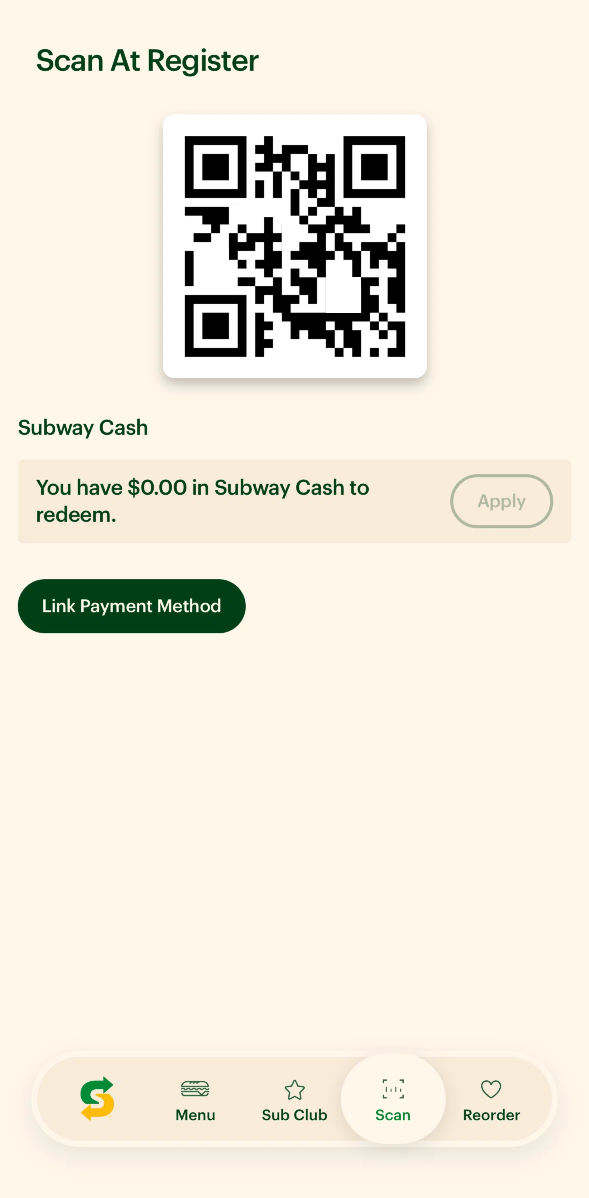 Subway Screen screen in the Linking a card flow