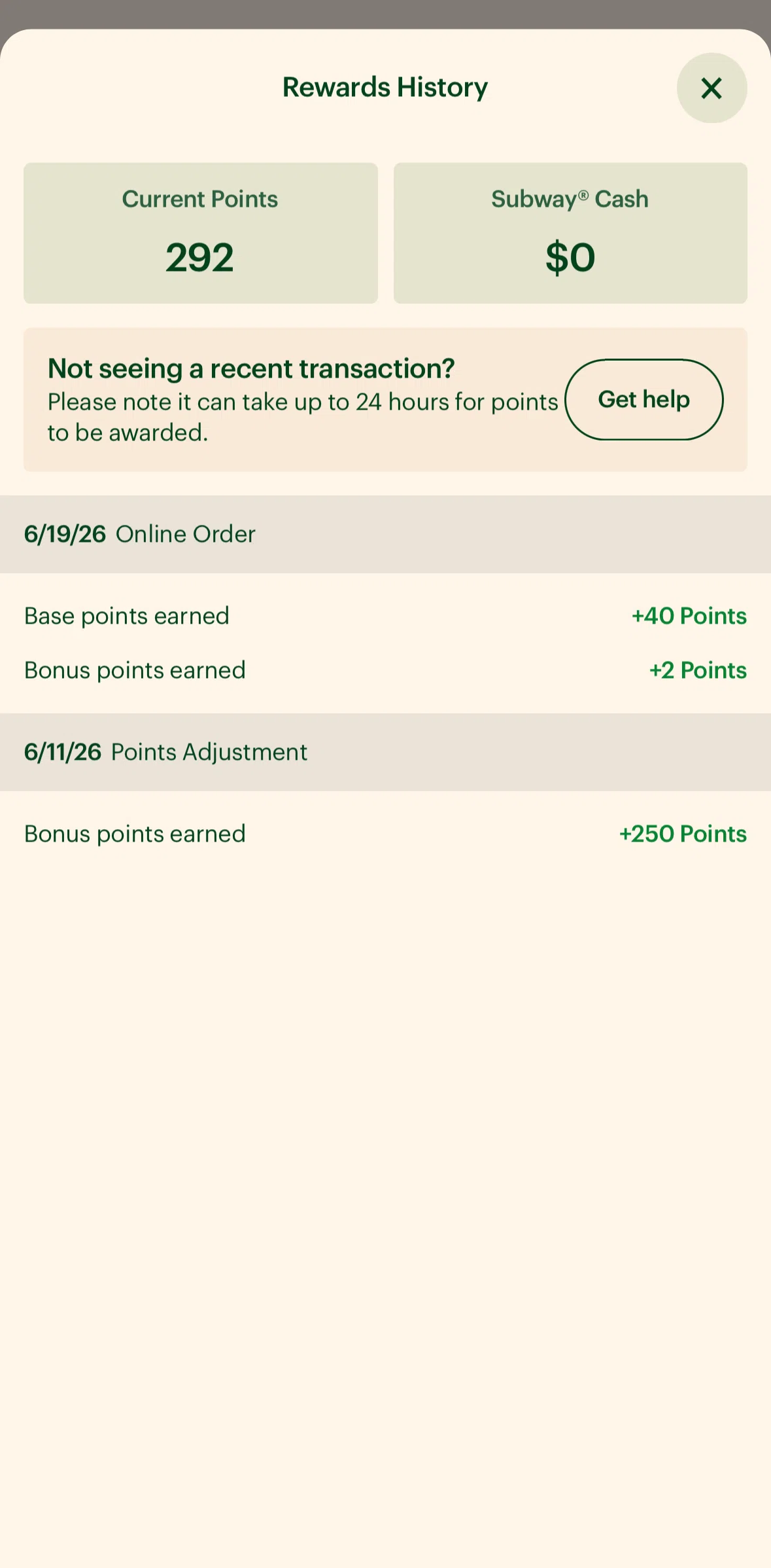 Subway Screen screen in the Reporting a missing transaction flow