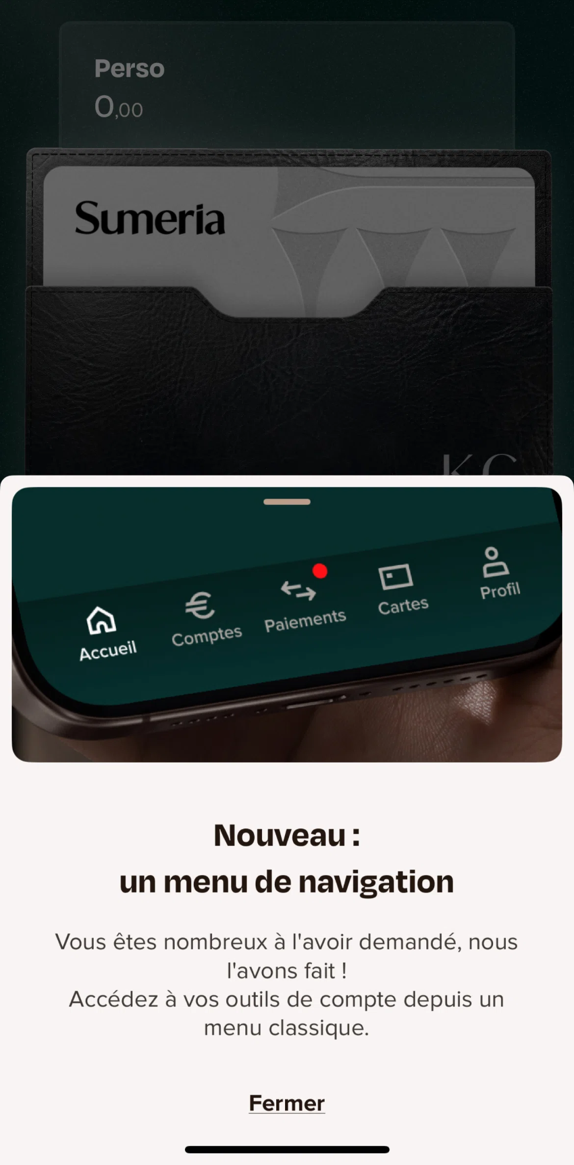 Sumeria Screen screen in the Home flow