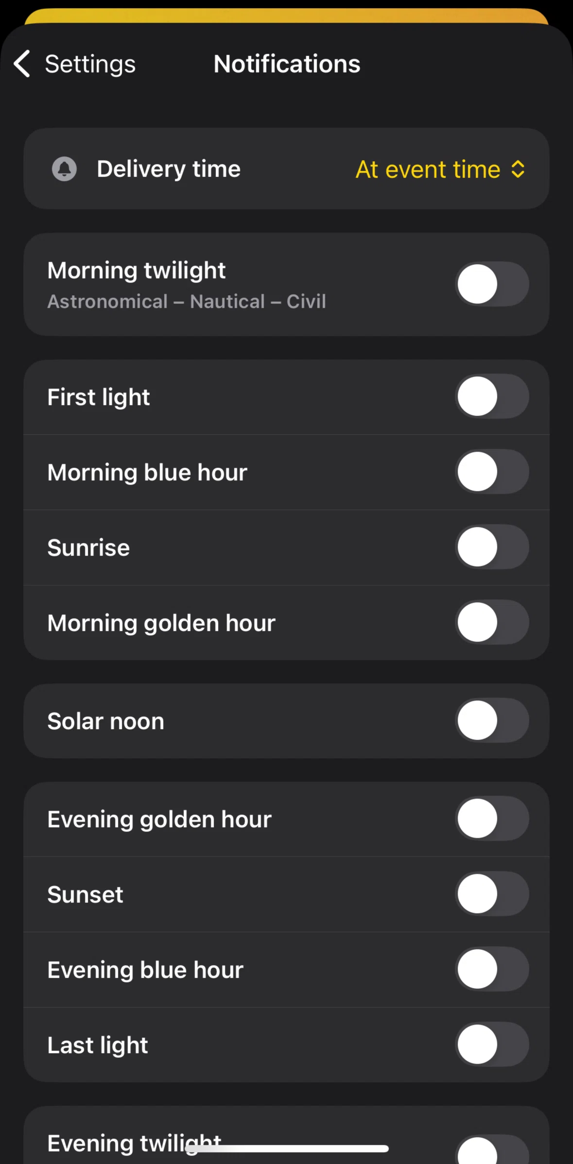 Sunlitt Screen screen in the Changing a delivery time flow