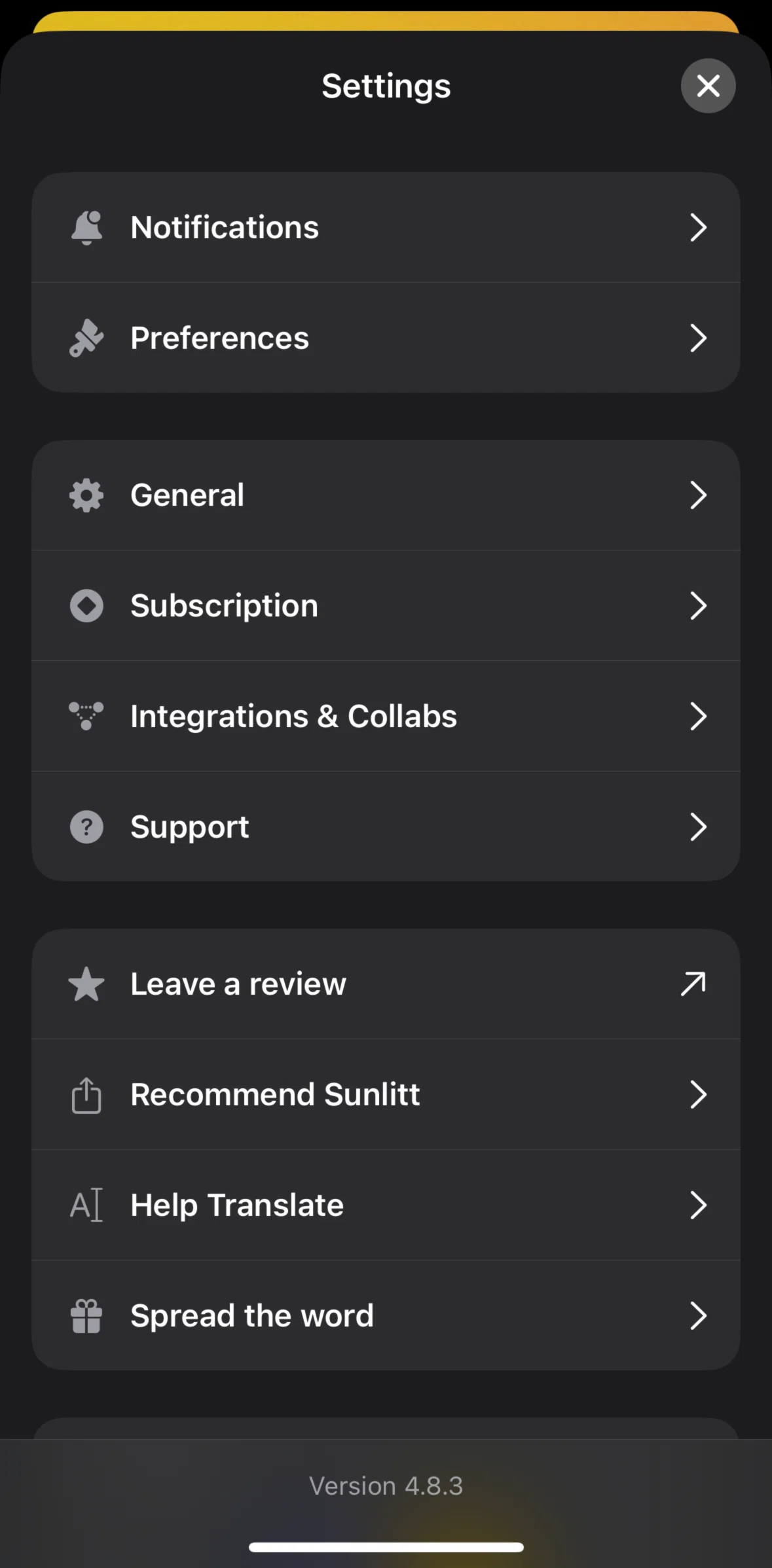 Sunlitt Screen screen in the Notifications flow