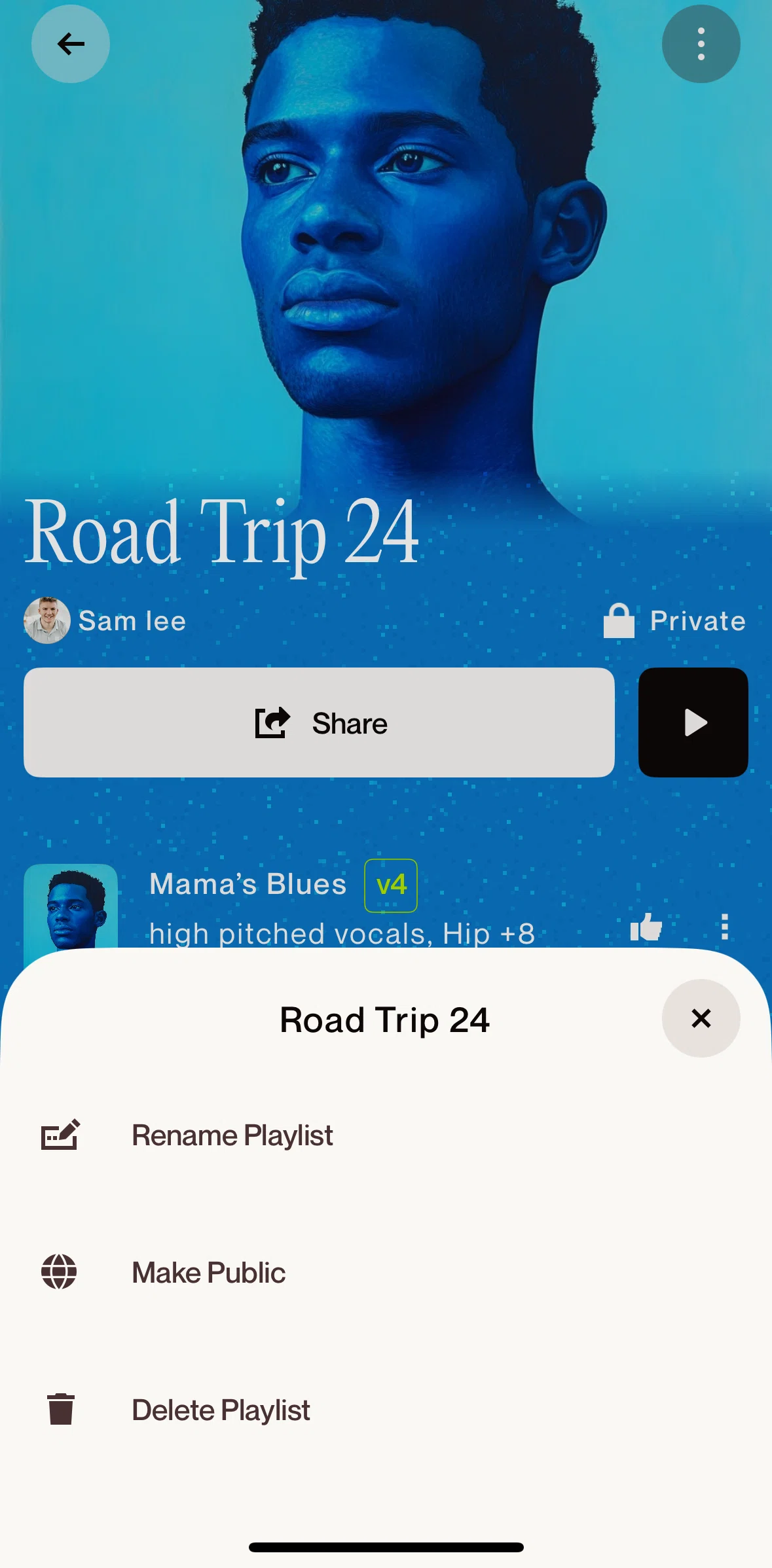 Suno Screen screen in the Deleting a playlist flow