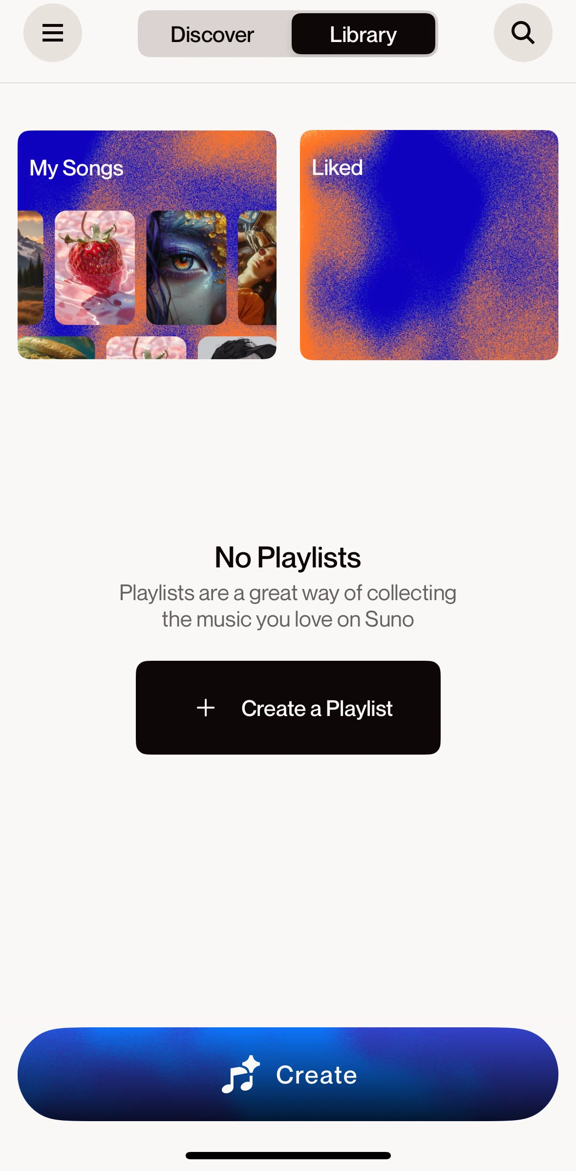 Suno Screen screen in the My Songs flow