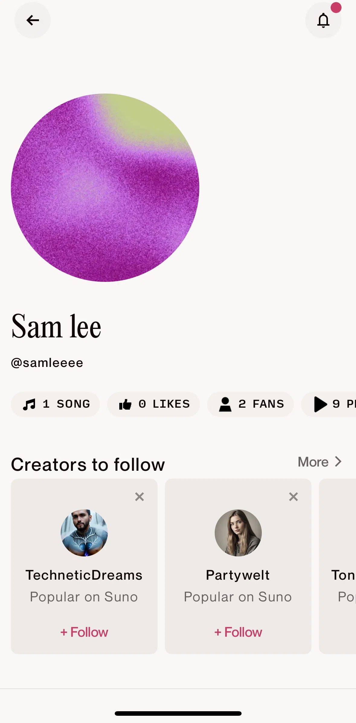 Suno Screen screen in the Notifications flow