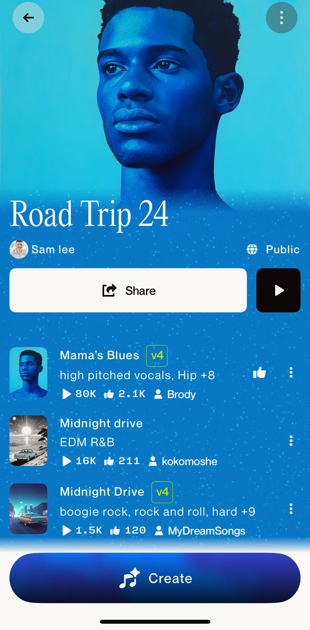 Suno Screen screen in the Playlist options flow