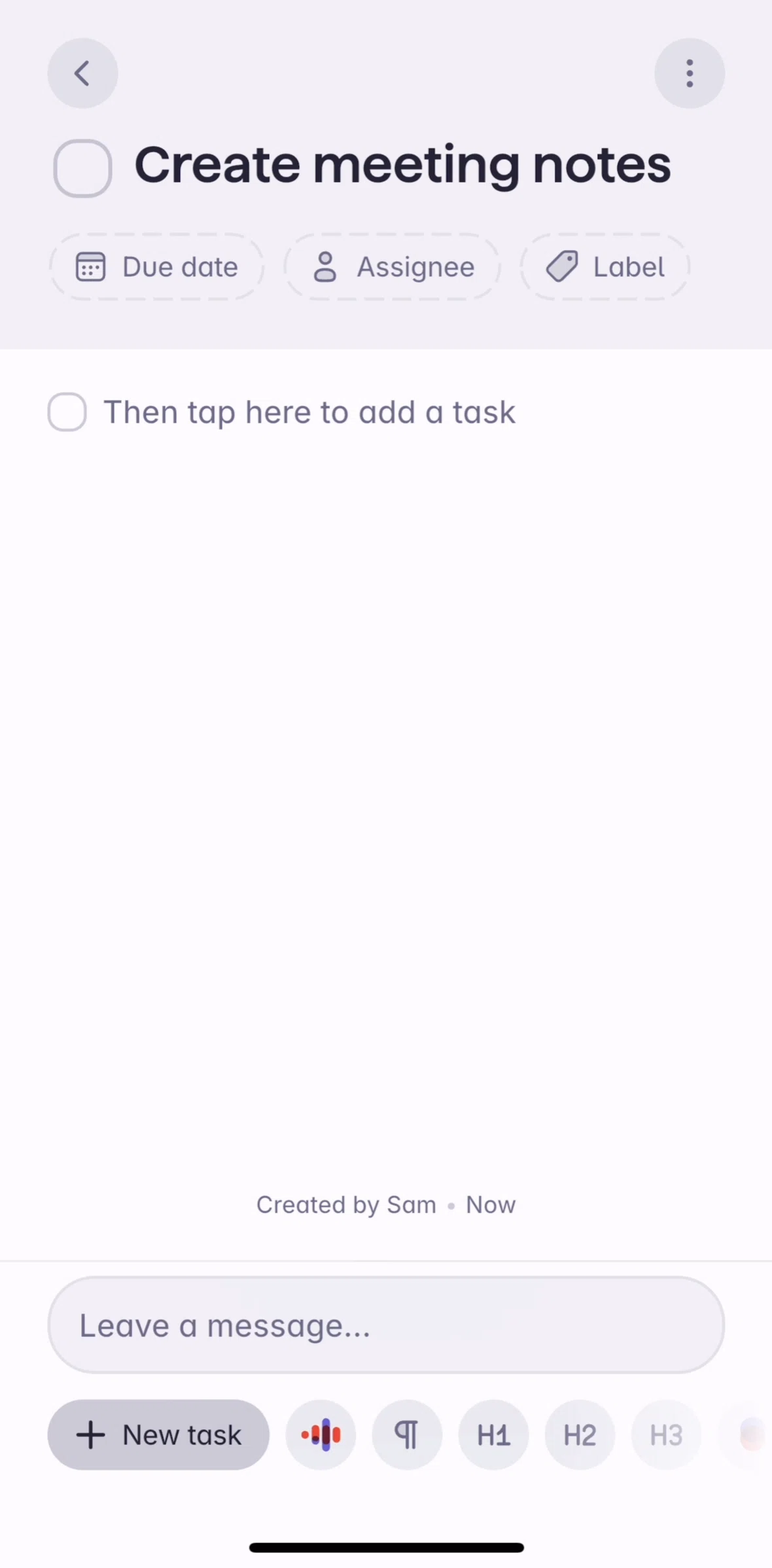 Superlist Screen screen in the Adding a task flow