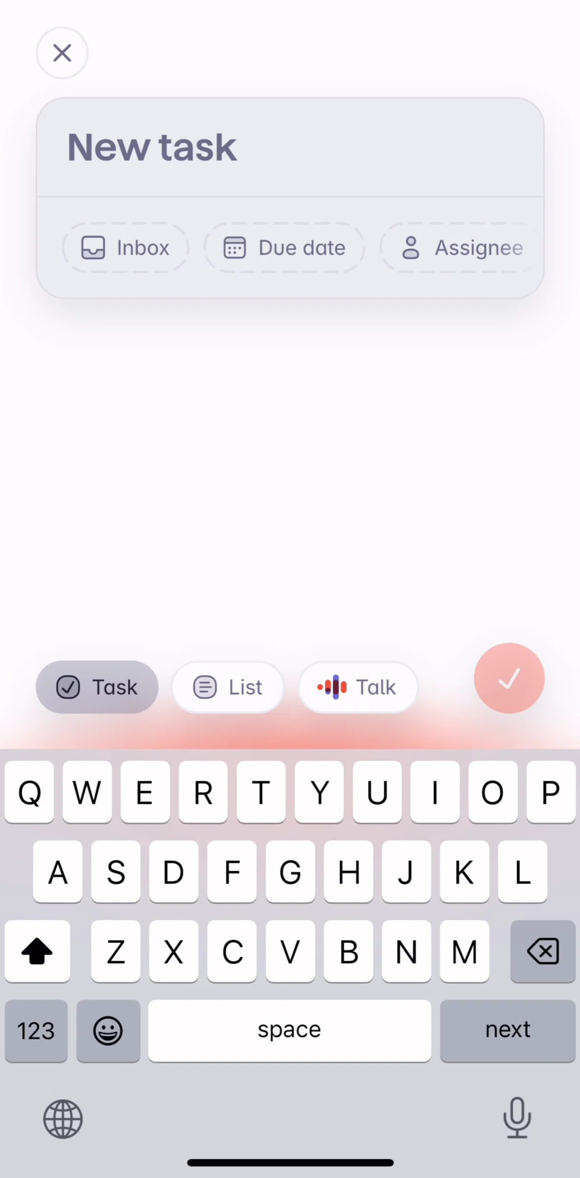 Superlist Screen screen in the Creating a new task (voice input) flow