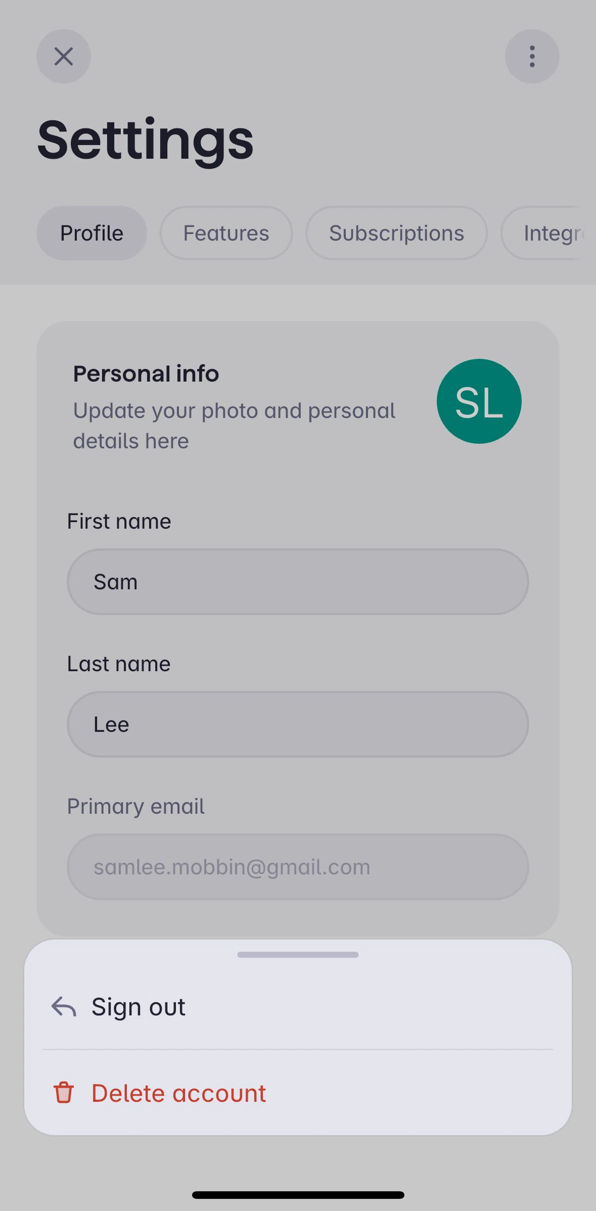 Superlist Screen screen in the Deleting account flow