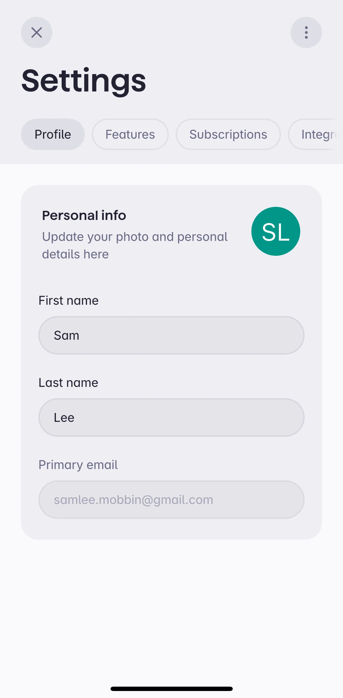 Superlist Screen screen in the Editing profile flow
