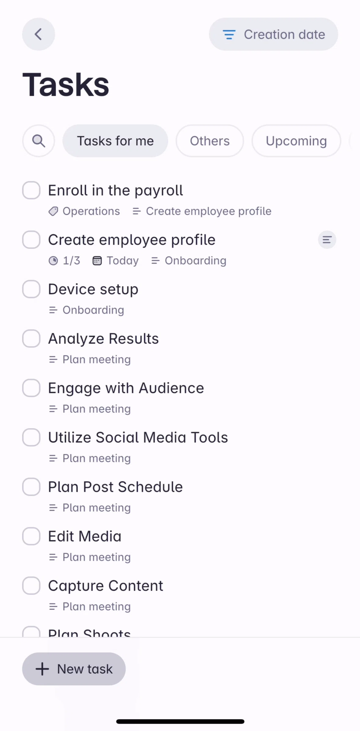 Superlist Screen screen in the Filtering tasks flow