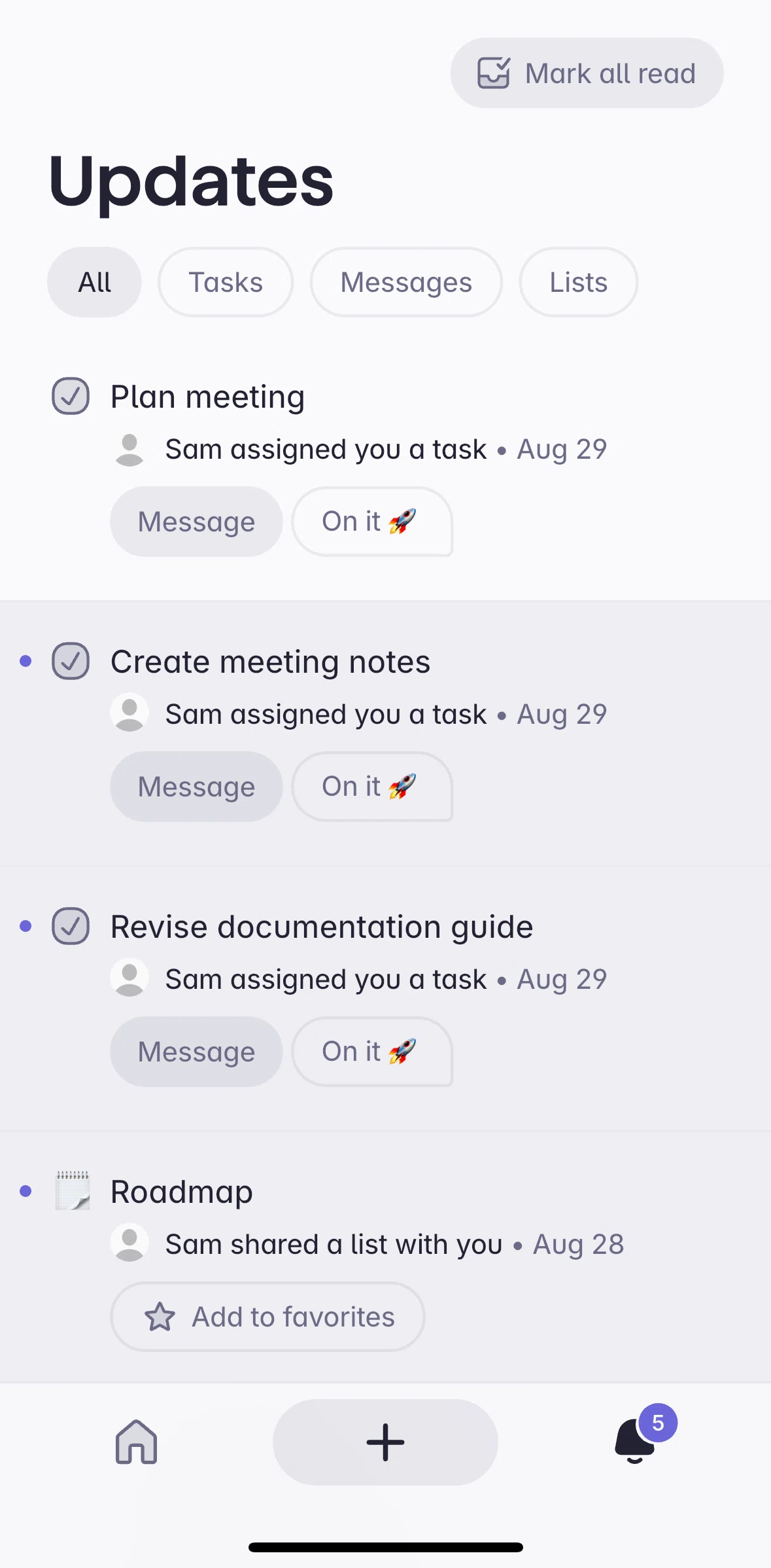 Superlist Screen screen in the Marking updates as read flow