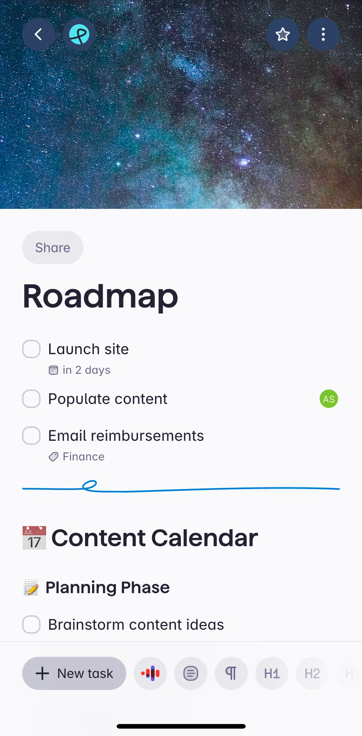 Superlist Screen screen in the Sharing a list with team flow