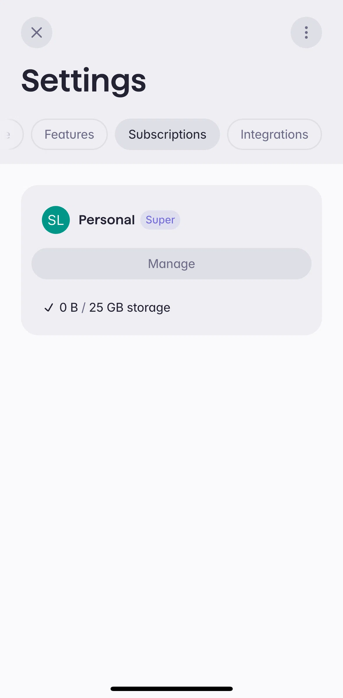 Superlist Screen screen in the Subscriptions flow