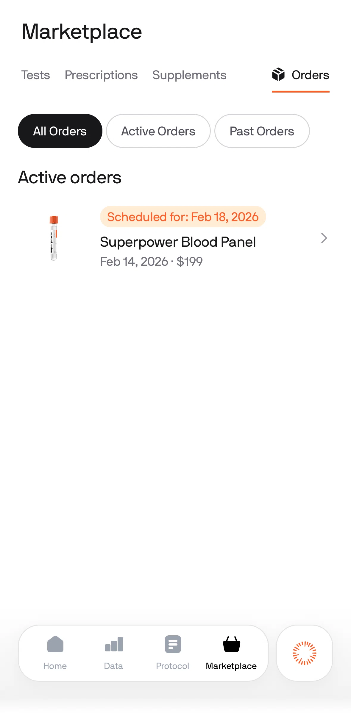 Superpower Screen screen in the Orders flow