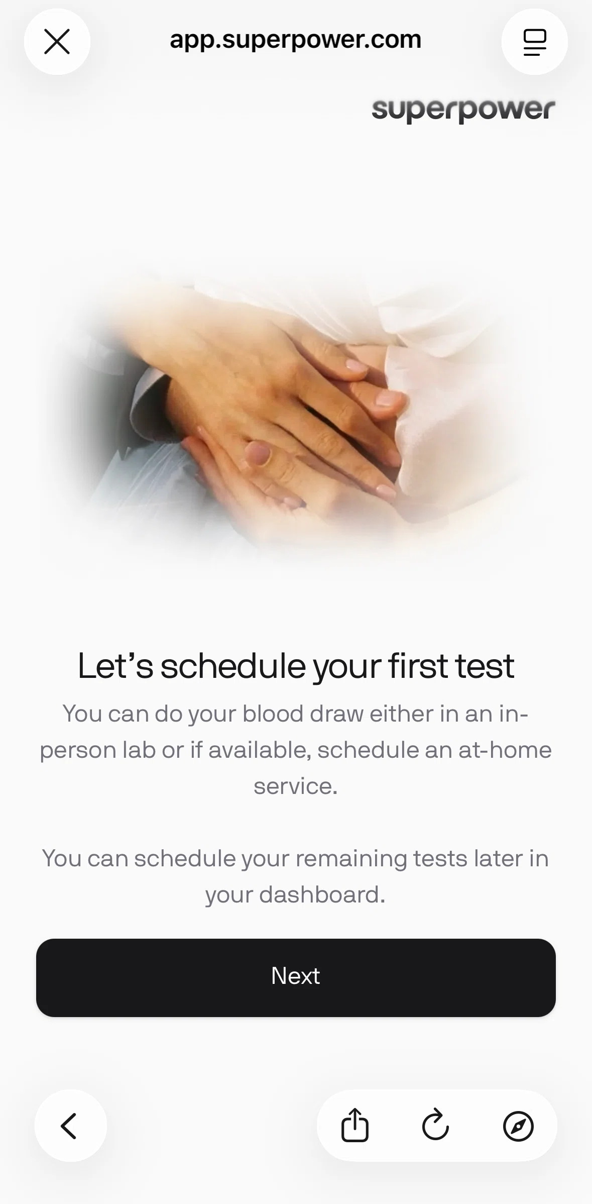 Superpower Screen screen in the Scheduling a test flow