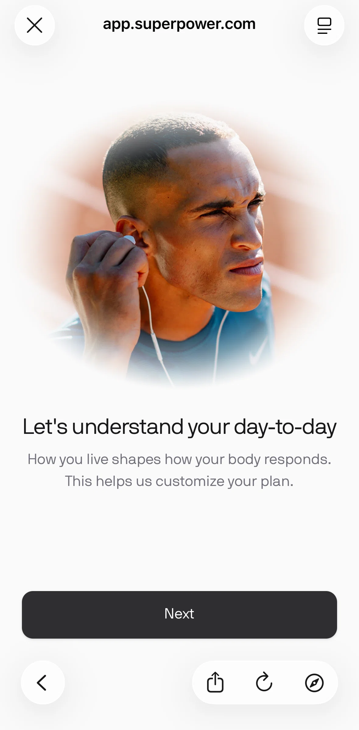 Superpower Screen screen in the Taking lifestyle quiz flow