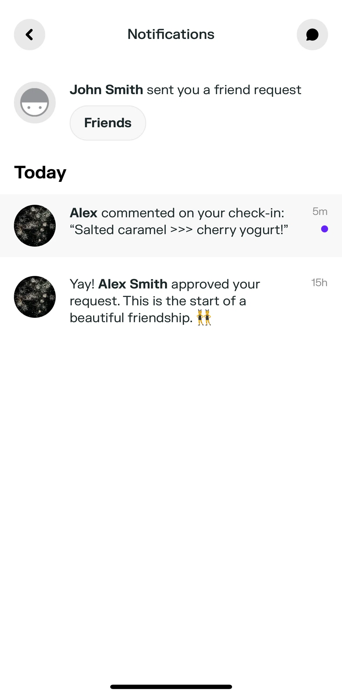 Swarm Screen screen in the Chatting with friends flow