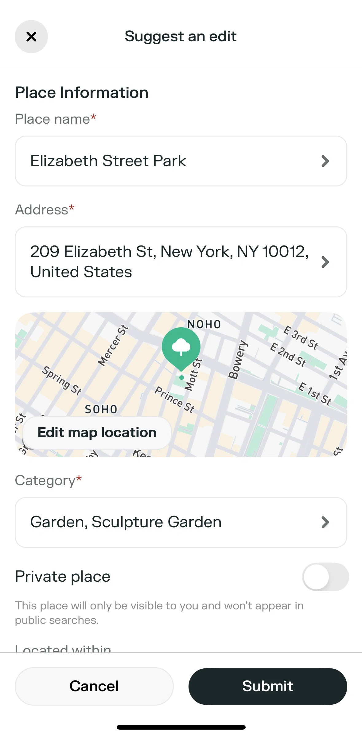 Swarm Screen screen in the Editing a map location flow