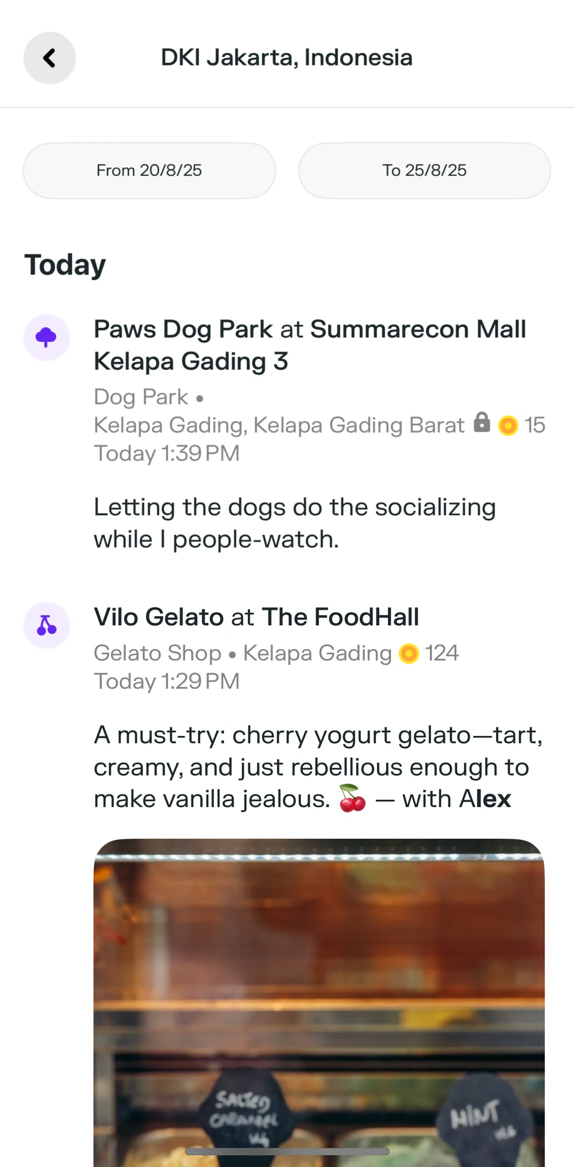 Swarm Screen screen in the Filtering by dates flow