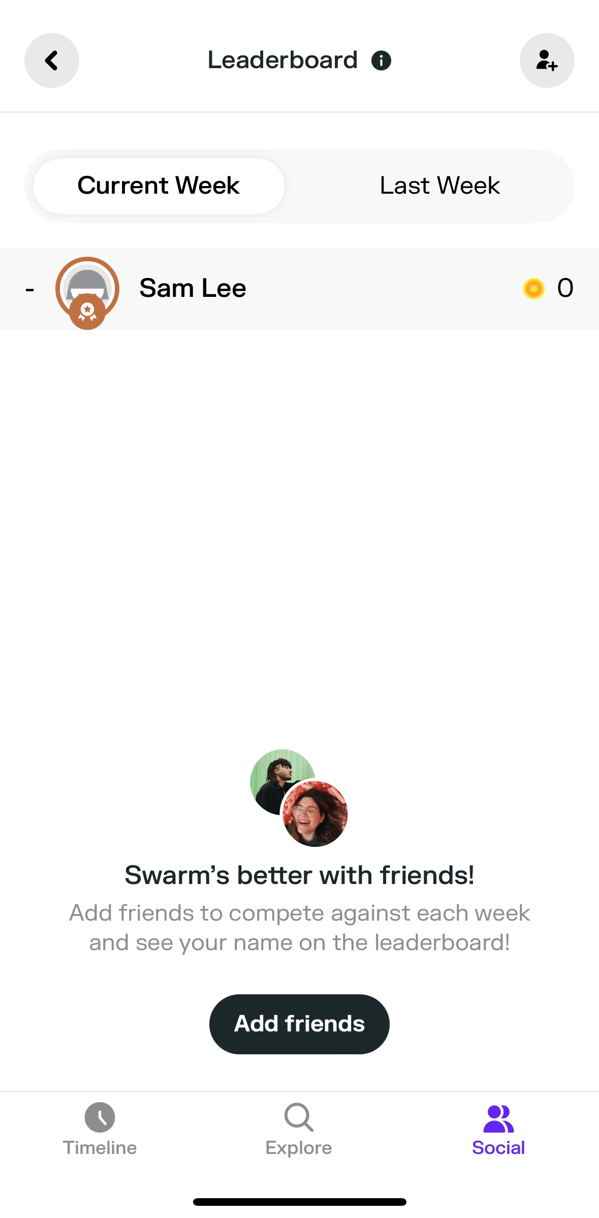 Swarm Screen screen in the Leaderboard info flow