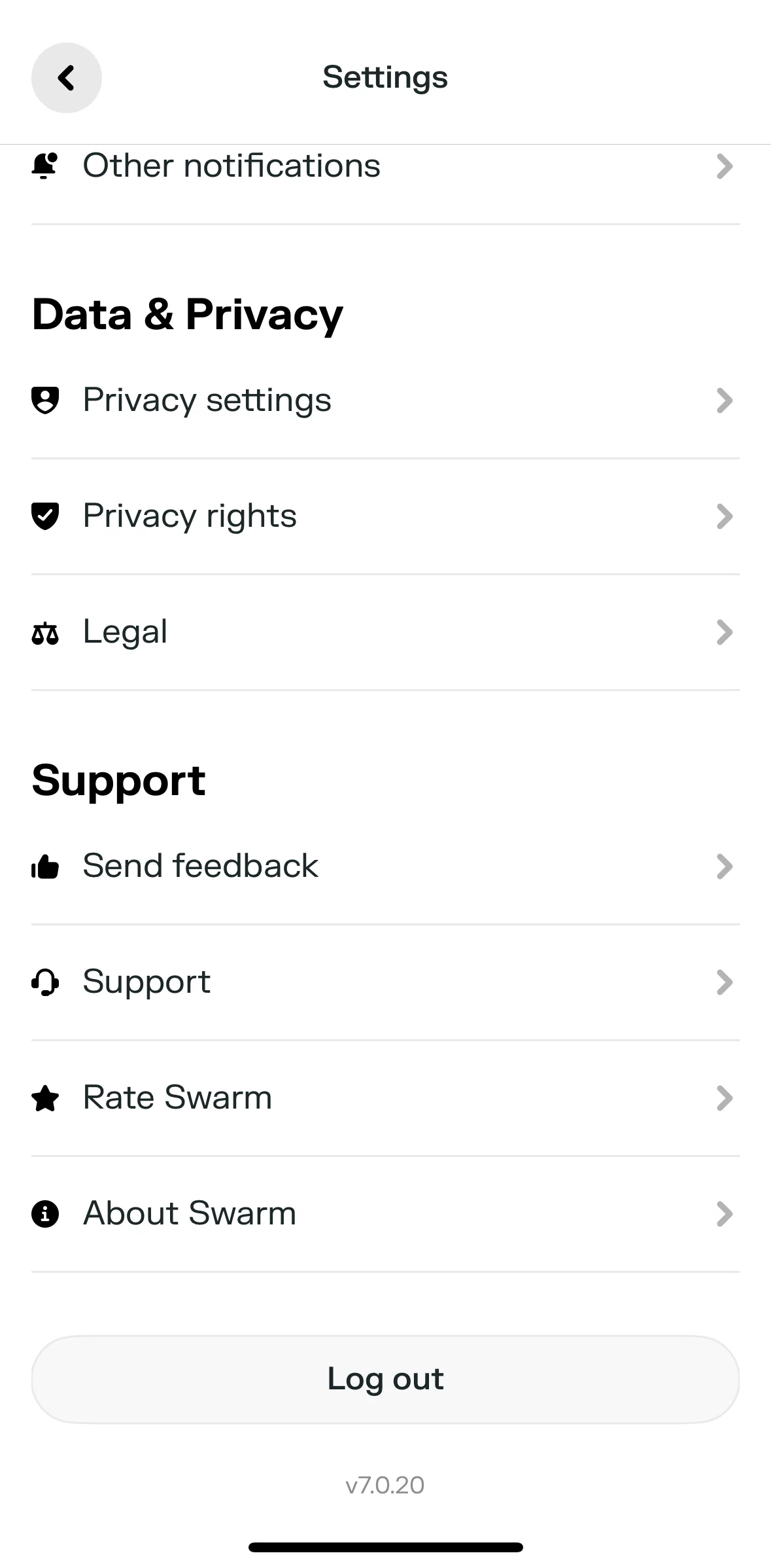 Swarm Screen screen in the Logging out flow