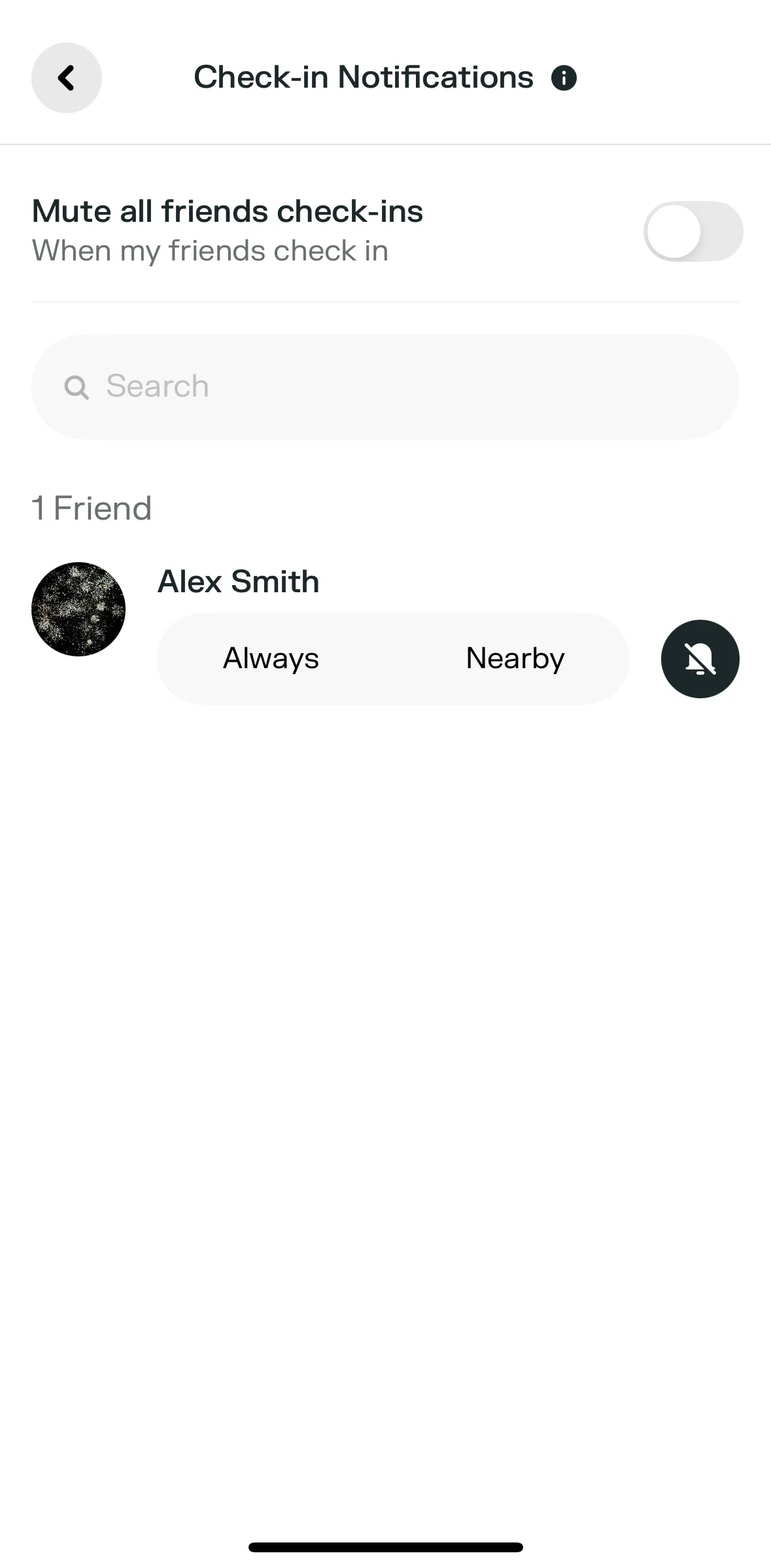 Swarm Screen screen in the Muting check-in notifications flow