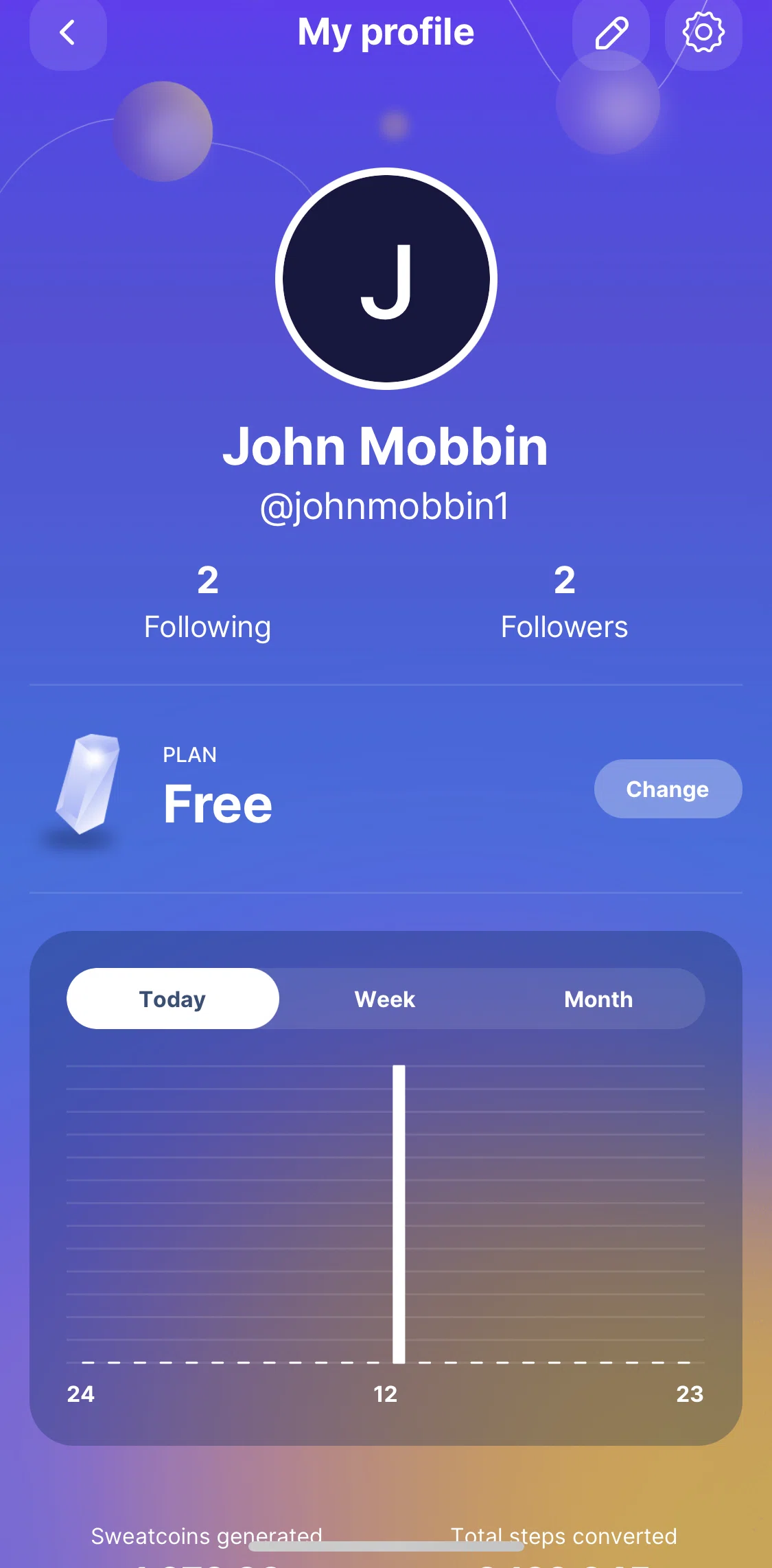 Sweatcoin Screen screen in the Adding a profile picture flow
