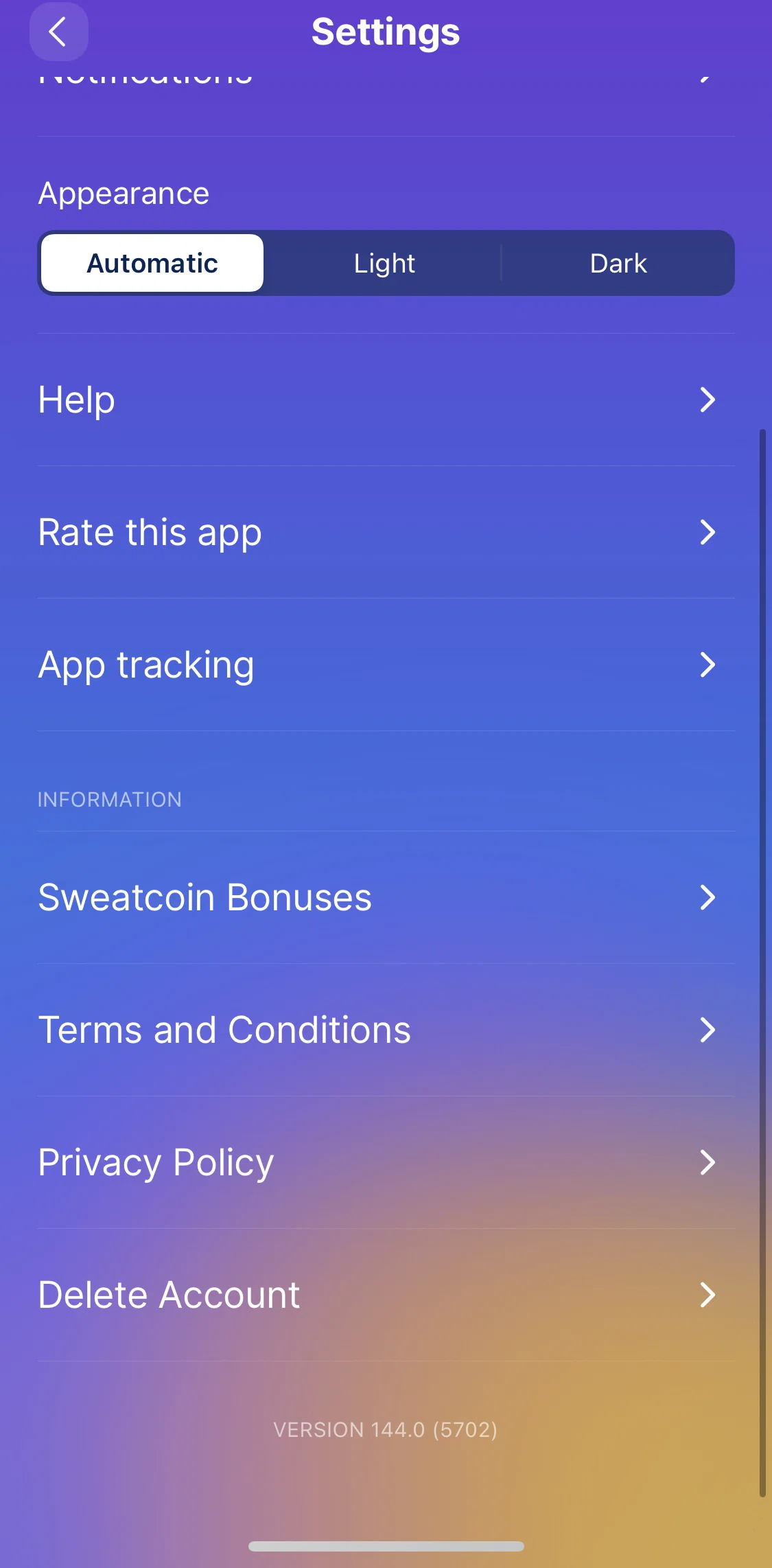 Sweatcoin Screen screen in the Deleting account flow