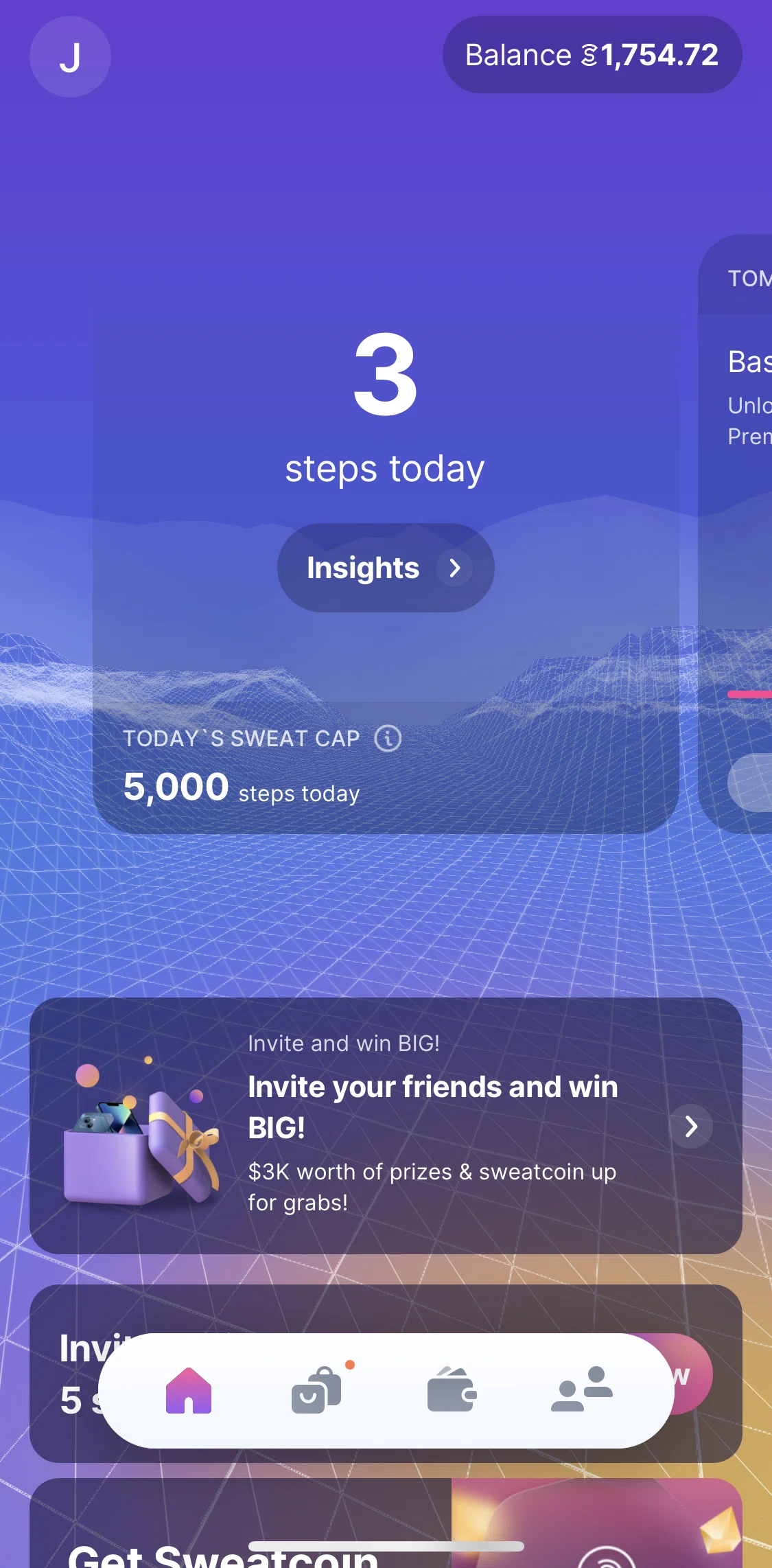 Sweatcoin Screen screen in the Home flow