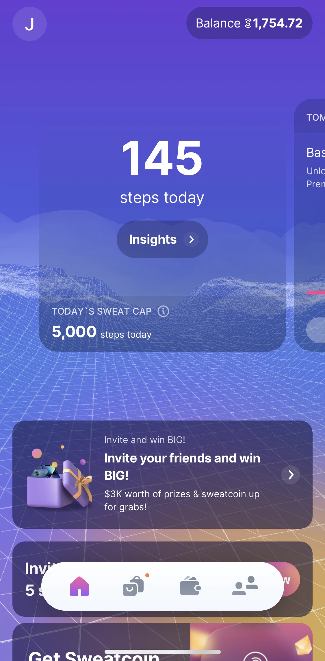 Sweatcoin Screen screen in the Inviting a friend to Sweatcoin flow