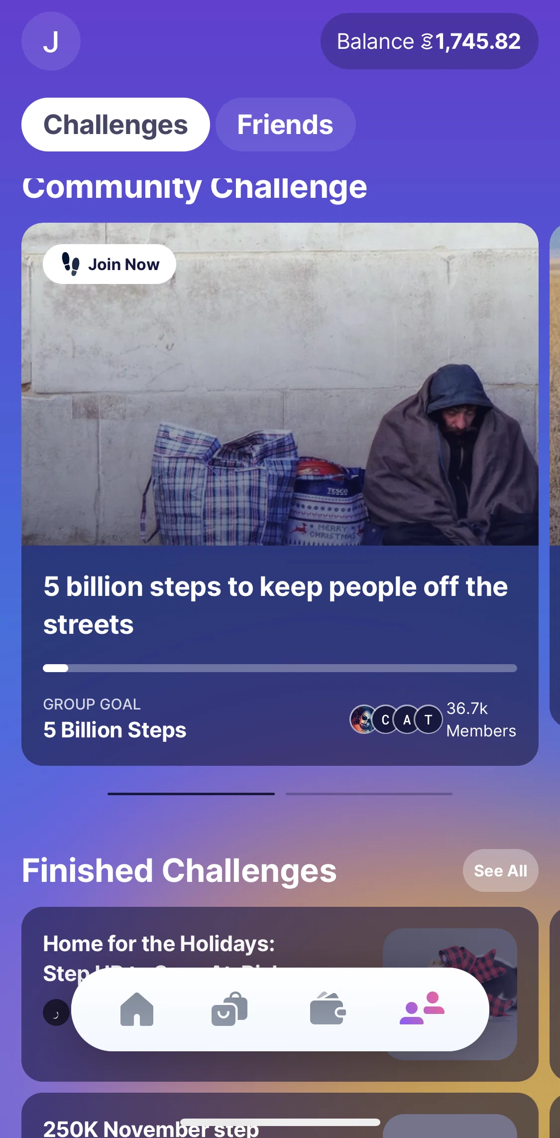 Sweatcoin Screen screen in the Joining a challenge flow